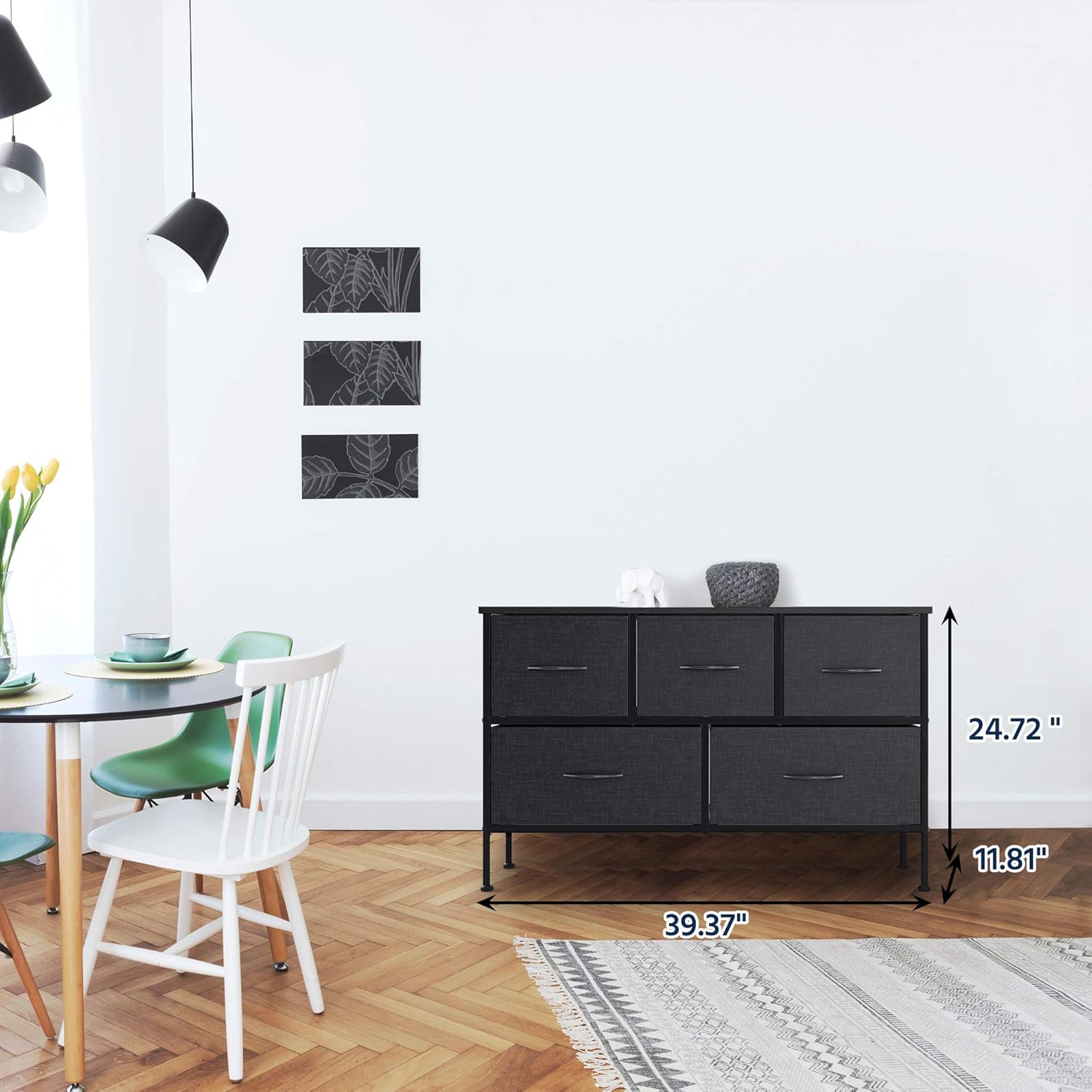Bizvalue 5 Wide Fabric Heightened Feet and Wall Nails Organizer, Furniture Storage Drawer Dressers for Bedroom, Closet, Entryway, Hallway-Dark Gray/Black : Baby