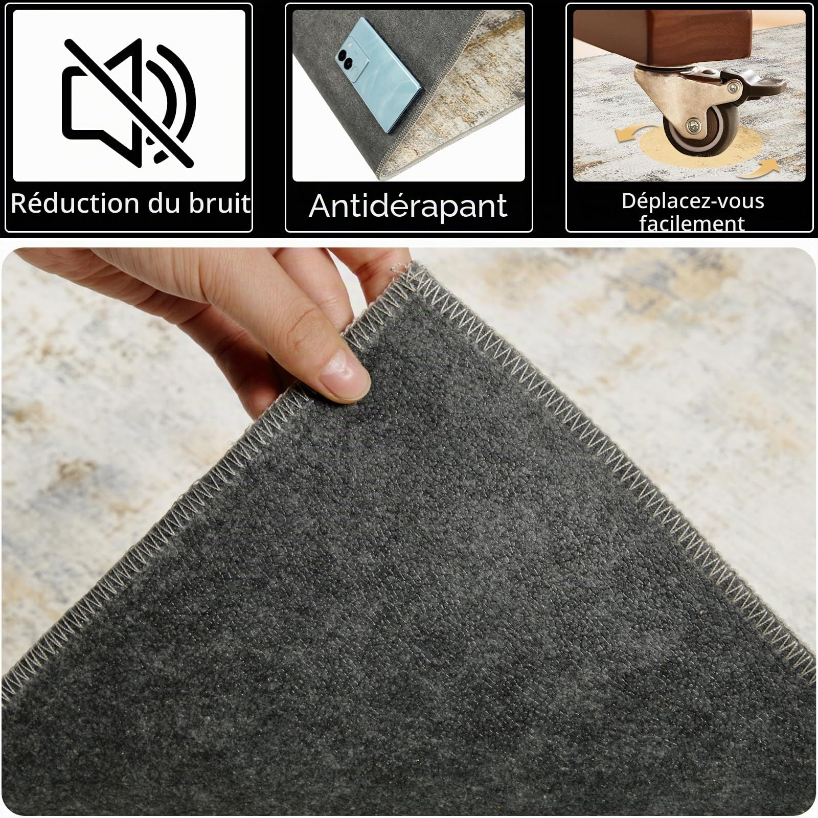 Famibay Tapis Chaise De Bureau AntidéRapant 90x120cm Tapis Bureau Sol Beige Moderne Lavable Carpet pour Chaise De Gaming Sol Fauteuil Parquet ProtèGe Carpet