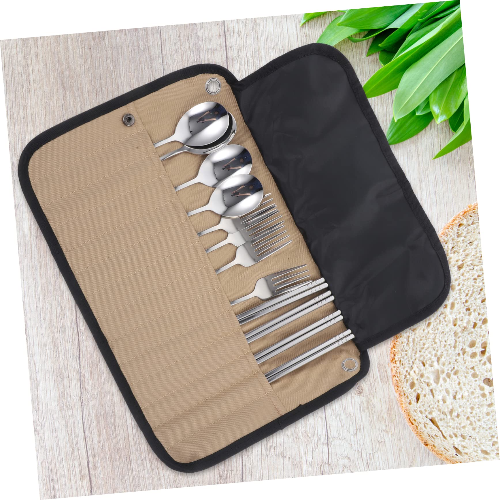 Kisangel Reisegeschirr Satz aus Edelstahl mit Nylon Tragbare Bestecktasche und Grillgeschirr Tasche Leicht zu Reinigen für Sommerferien und Outdoor Ausrüstung