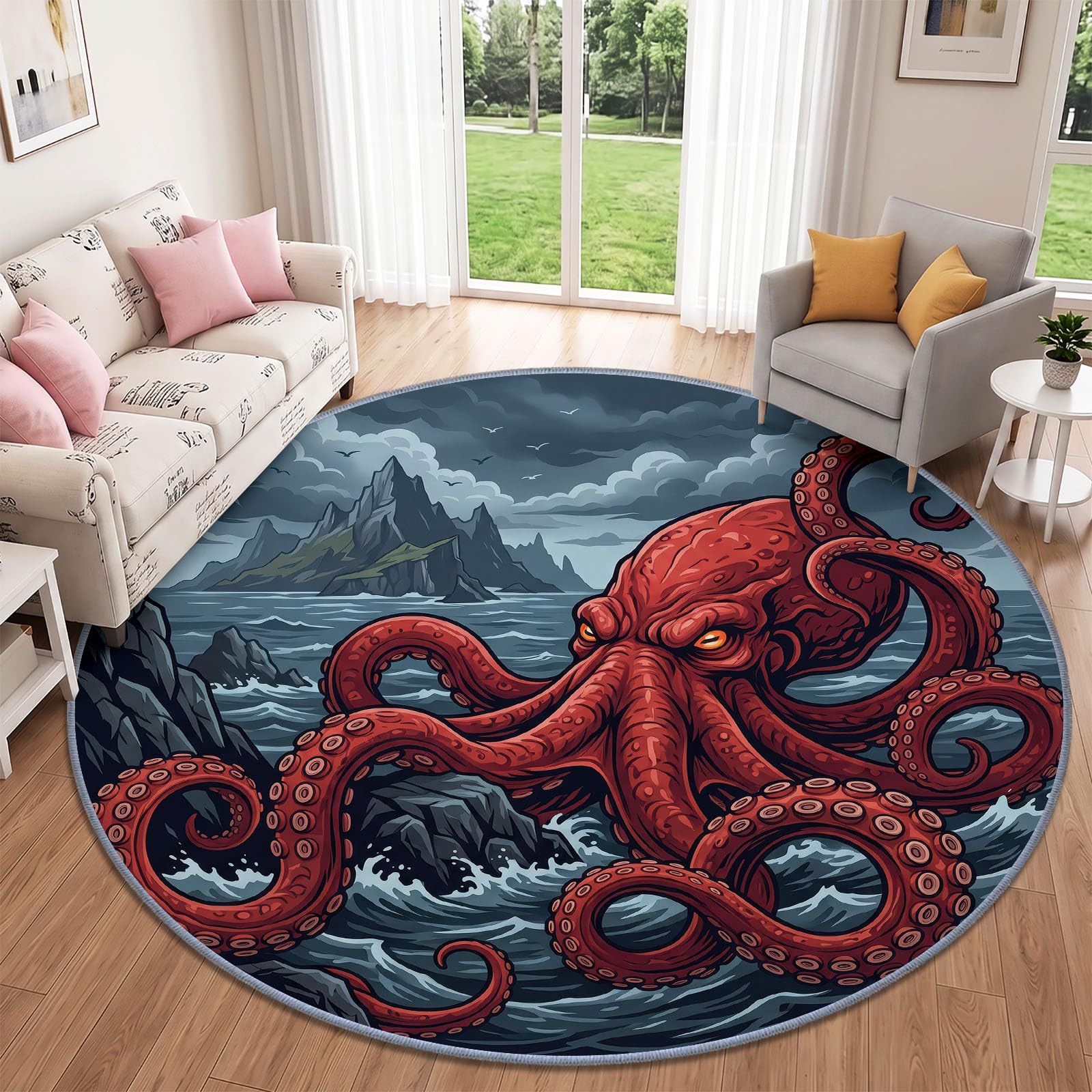 Fantasy Ocean Góry Zwierzęta ośmiornica okrągły dywan do salonu 180 cm