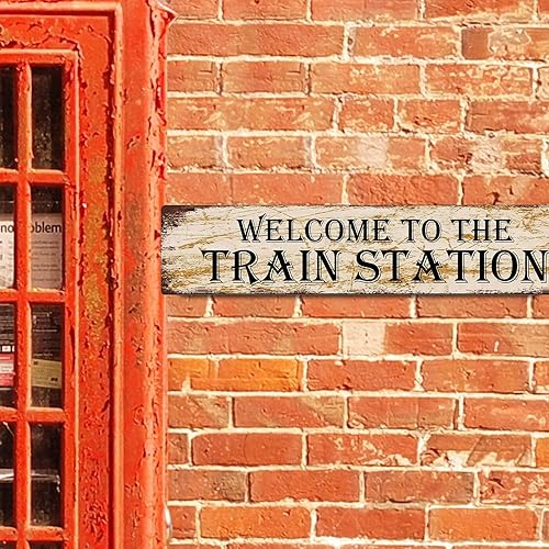 Miniatura 4 de snowsun Letrero de metal con texto en inglés "Welcome to The Train Sting" vintage, letrero de aluminio para cocina, hogar, jardín, pared, bar,