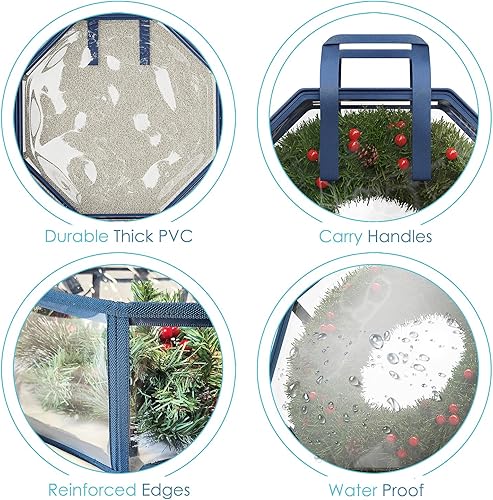 Miniatura 10 de Hearth & Harbor Bolsa de Navidad rígida con bolsillos interiores, doble cremallera y asas, caja organizadora de almacenamiento de coronas de alta