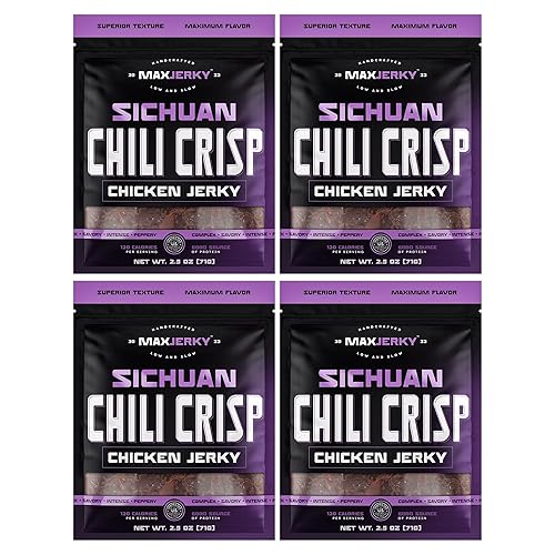MaxJerky Sichuan Chili Crisp Chicken Jerky, 0.97 oz de proteína, 2.5 onzas (paquete de 4)