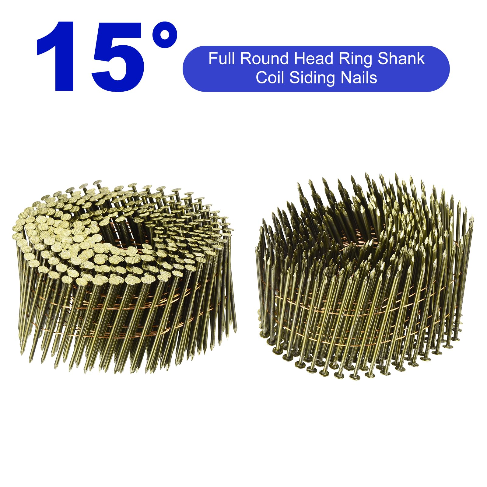 QUARKZMAN 1200 Chiodi Per Rivestimento 2-1/2" x 0.091" Con Anello A 15 Gradi Testa Tonda Completa Collati A Spirale Per Materiali Di Listelli E Rivestimenti