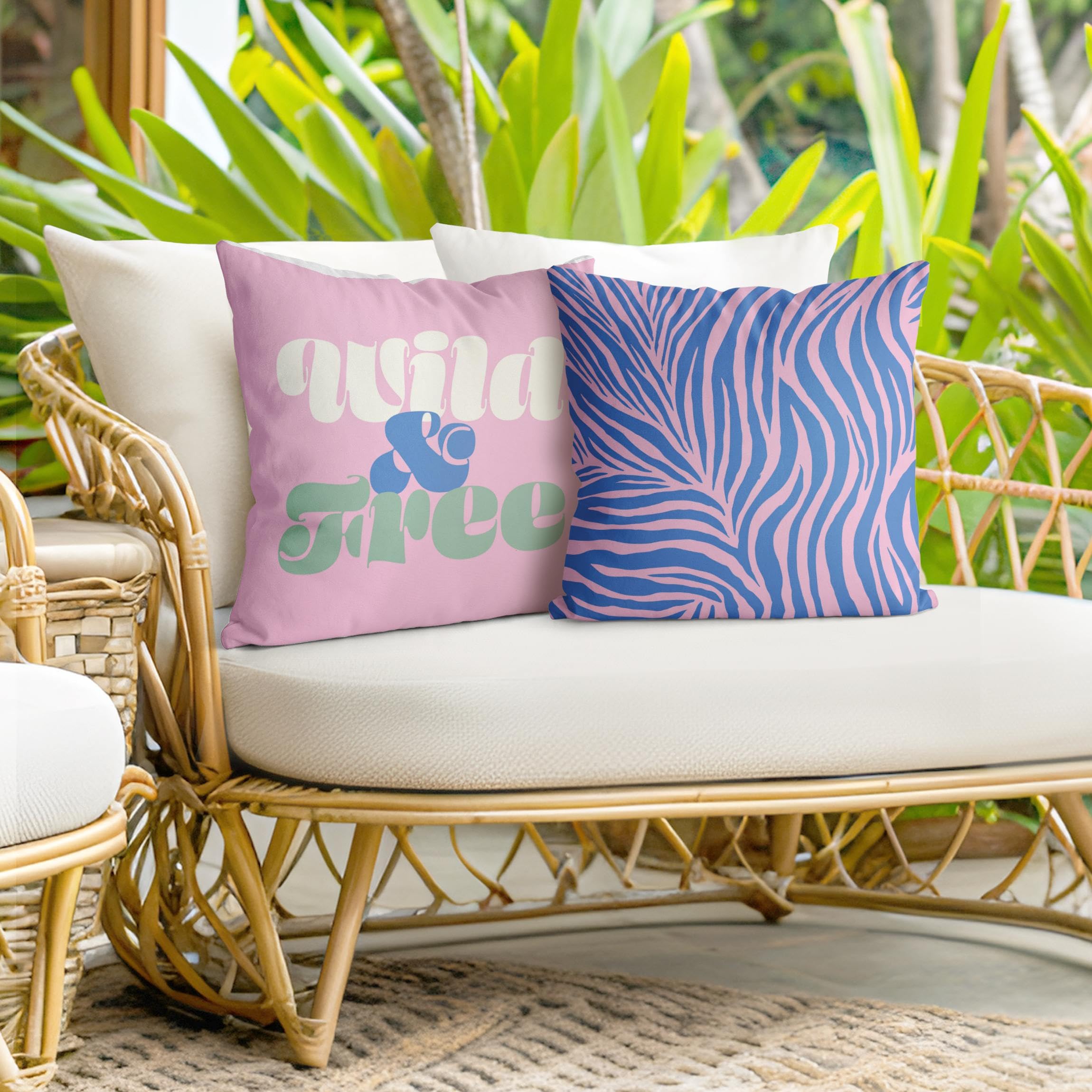 Deko Kissenhülle 2er Set draußen/Outdoor waschbar Sprüche ohne Füllung Zierkissen - Made in Germany - Design Bezug rosa Sofakissen Pop Art Outdoor Sofa Bett 1240