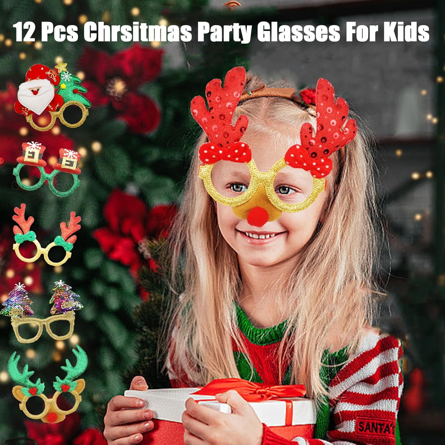 12Pcs Christmas Glitter Glasses Frame Set, Christmas Glitter Party Eyeglasses for Xmas Parties Holiday Favors, Xmas Decorations - Image 5
