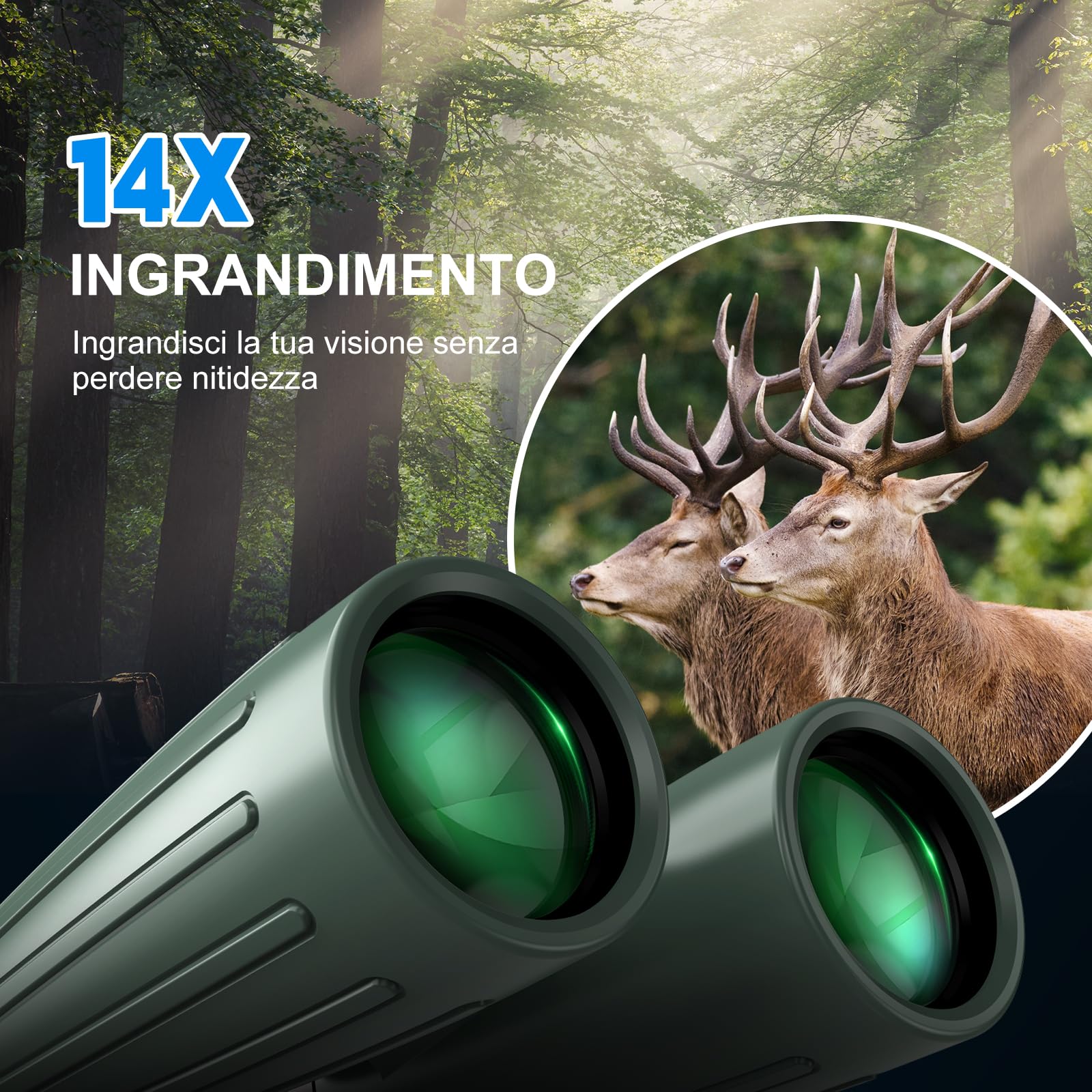 Binocolo 14 x 45 per adulti ad alta potenza, binocolo HD per bird watching, caccia, con adattatore per telefono in lega di alluminio, treppiede, impermeabile e a prova di nebbia, ampia visuale per