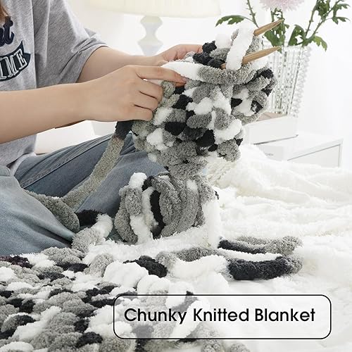 Miniatura 6 de HOMBYS Paquete de 8 hilos gruesos gigantes para tejer a ganchillo, hilo súper voluminoso, suave, esponjoso, de felpa de teñido anudado, hilo de