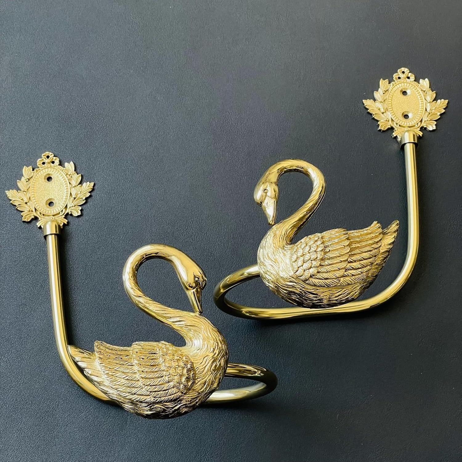 Decorative Bird Curtain Holdbacks, Solid Brass Gold Swan Vintage Wall Hooks, Heavy Duty Handmade, Set of 2 Farm Curtain Tieback for Living Room,Bedroom (Gold 1)