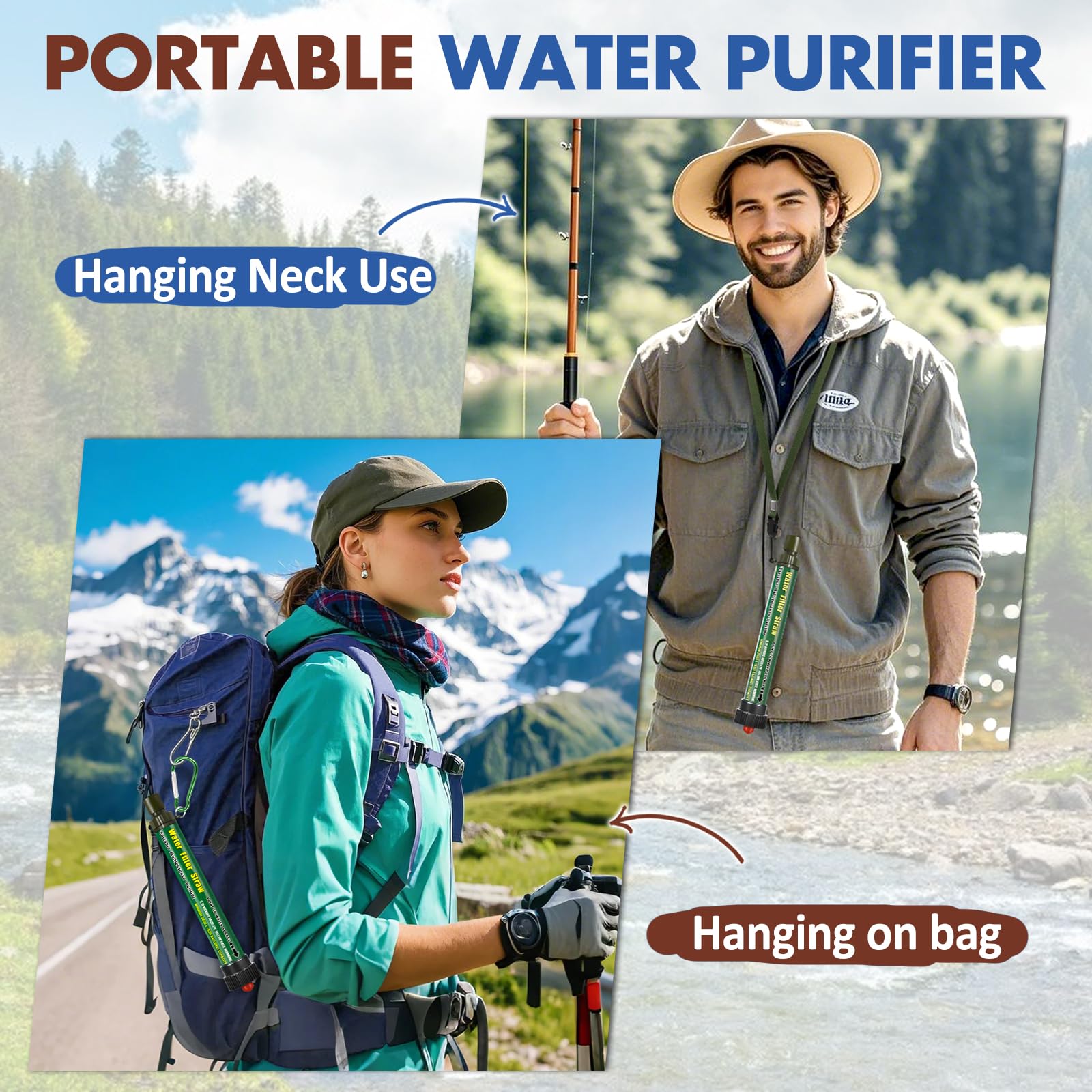 TEUEN DeFe Personal Filtro Acqua Mini Portatile Purificatore Acqua Filtri 2000 L capacità Outdoor Sopravvivenza di Emergenza Paglia per Sport Esterni Campeggio Trekking