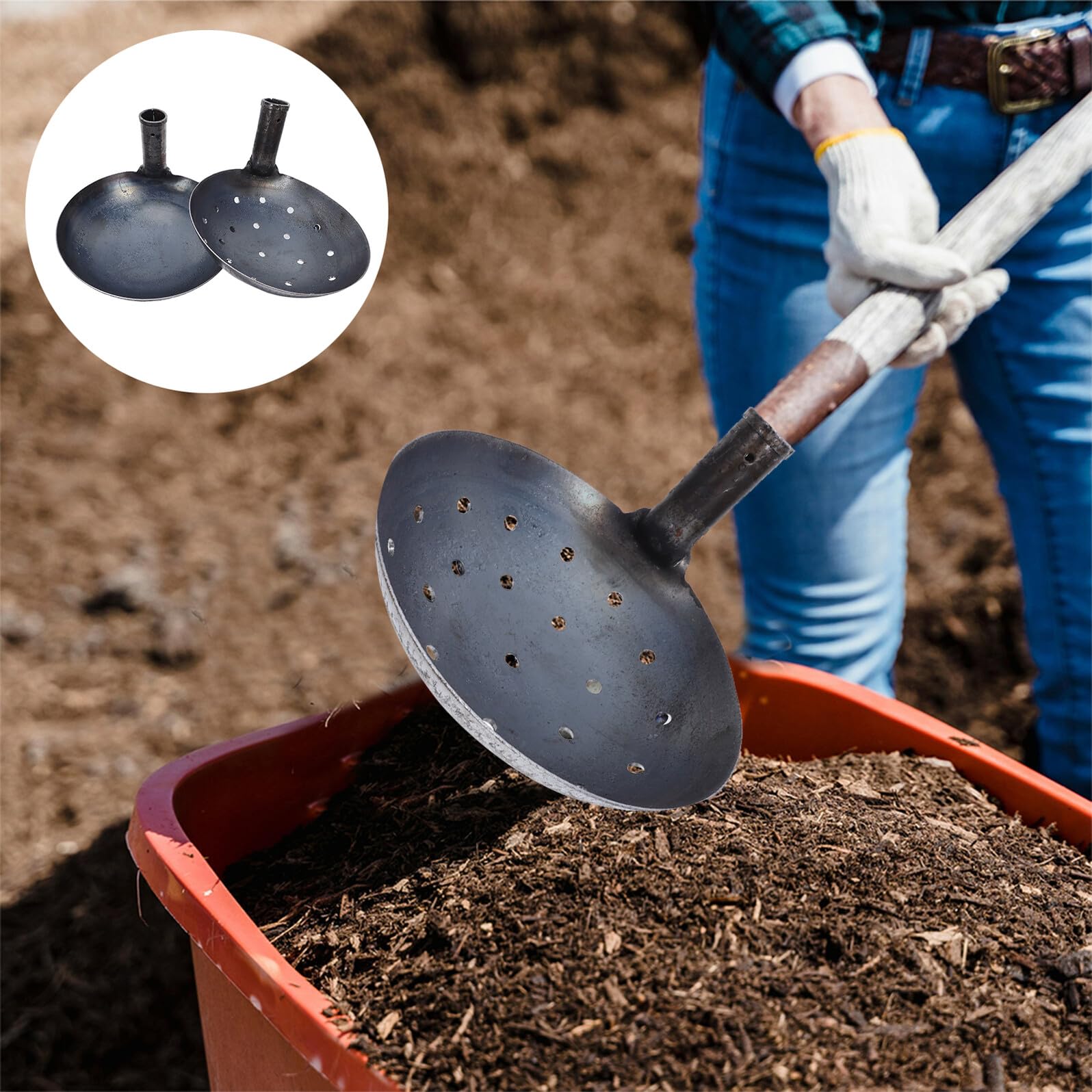 Hohopeti 2 Metalowe Do Przesiewania z Ergonomicznym Uchwytem Duża Łyżka Do Piasku i Mułu Narzędzie i Nawożenia Ogrodu Wielofunkcyjna Łopata
