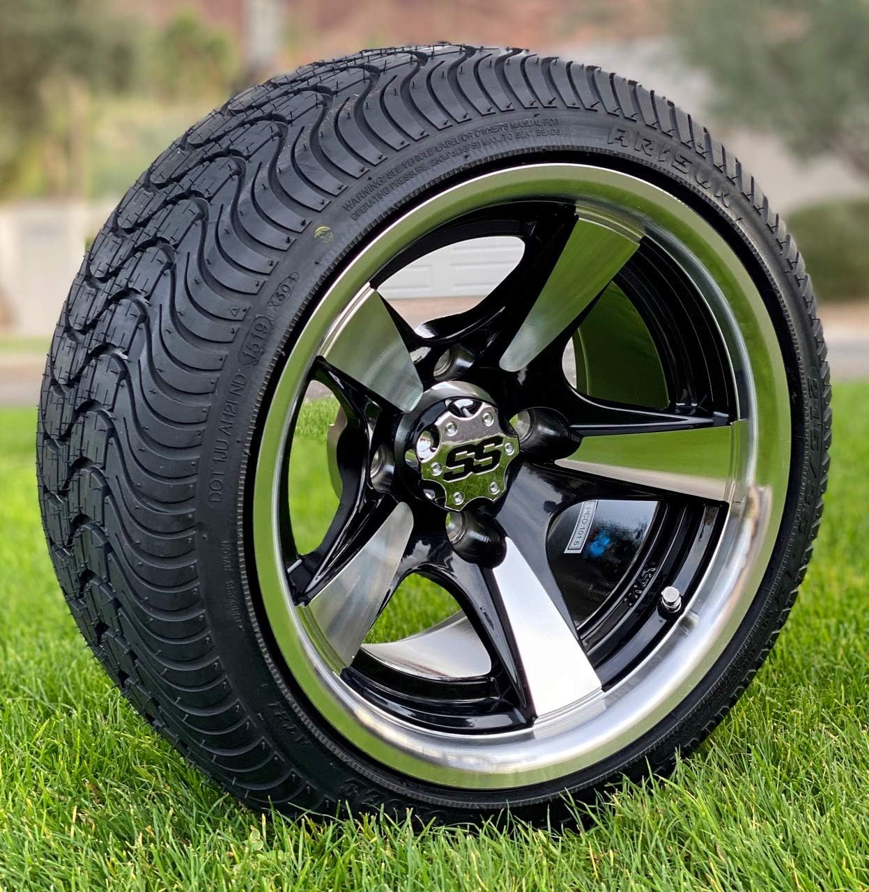 12" BULLITT Machined/Black Aluminum Wheels and 215/35-12 Low Profile DOT Tires Combo - Set of 4