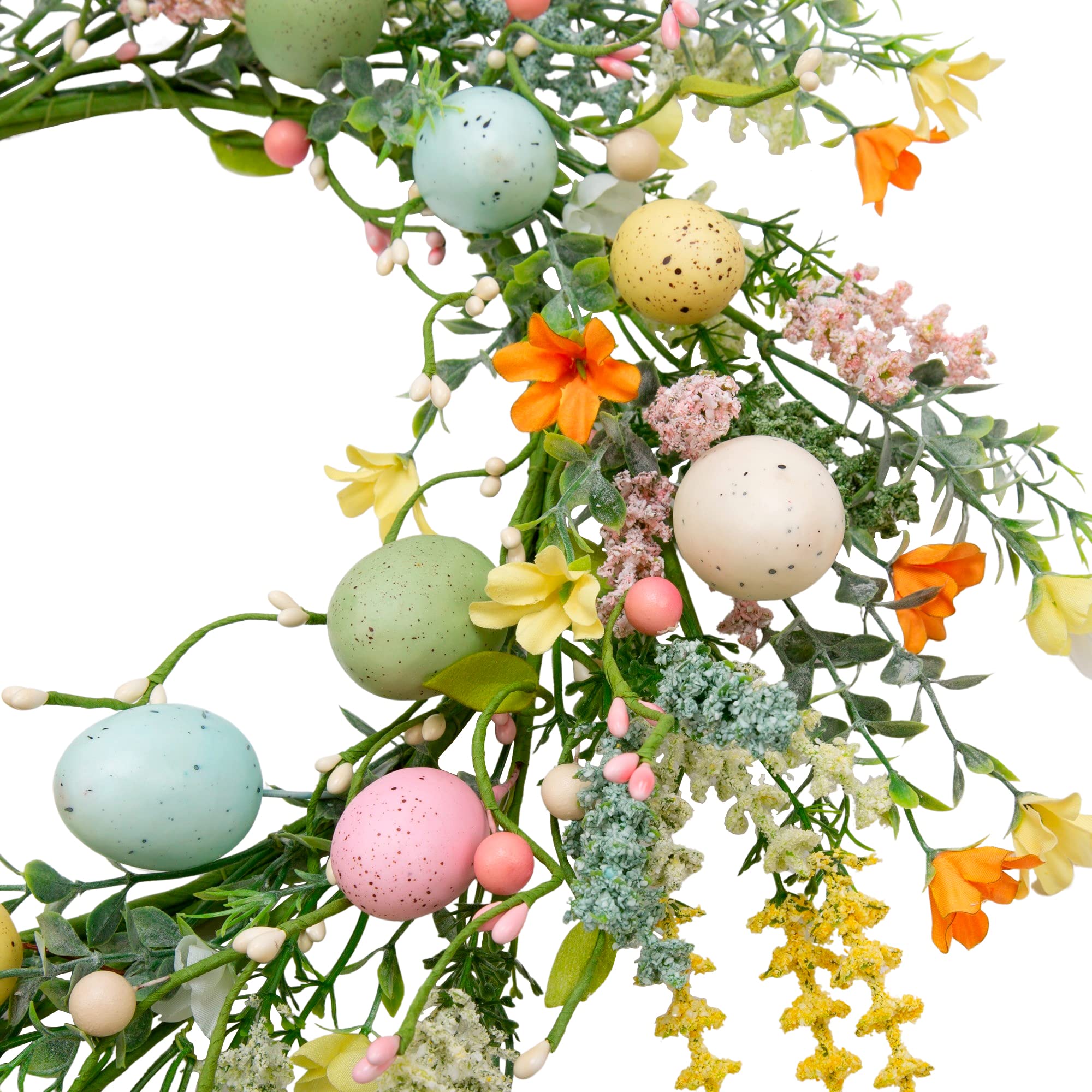 VGIA 18 inch Easter Wreath Artificial Easter Egg Wreath Spring Door Wreath with Mixed Twigs and Flowers Easter Decorations with Colorful Eggs for Indoor and Outdoor Home Decor