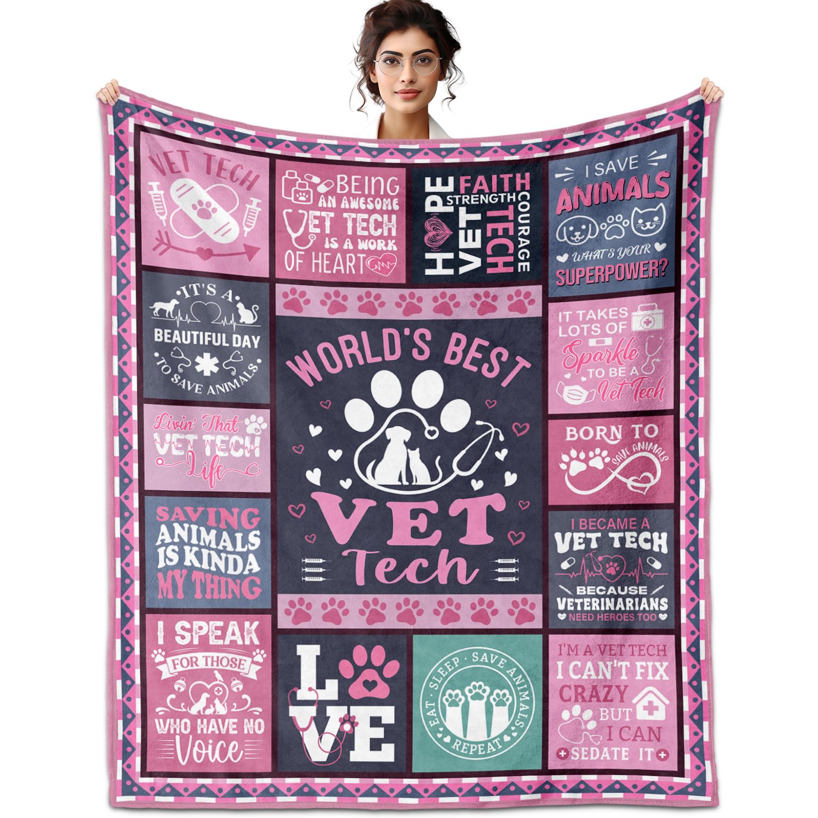 Vet Tech Gifts for Women, Veterinary Gifts, Vet Tech Blanket 50" x60", Vet Tech Week Gifts, Gifts for Veterinarians, Vet Tech Appreciation Gifts, Best Vet Tech Ever Gift
