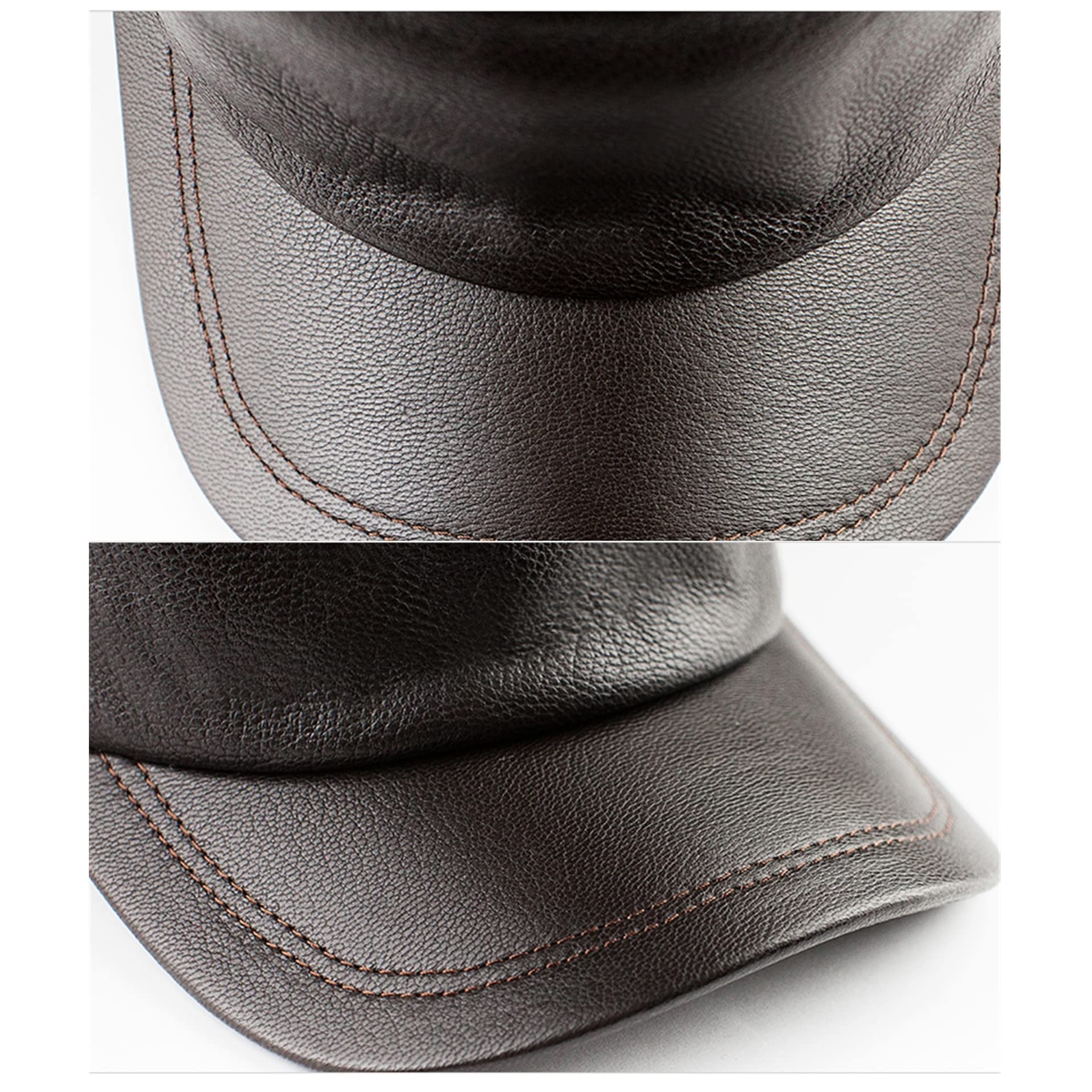 ZYC Męski kapelusz baseballowy jesień i zima na zewnątrz PU Leather Bluszcz Cap Klasyczny Golf Płaska Kapelusz Wojskowy Kapelusz Jazdy Kapelusz Wędkarski,Black,XL (57 58cm)