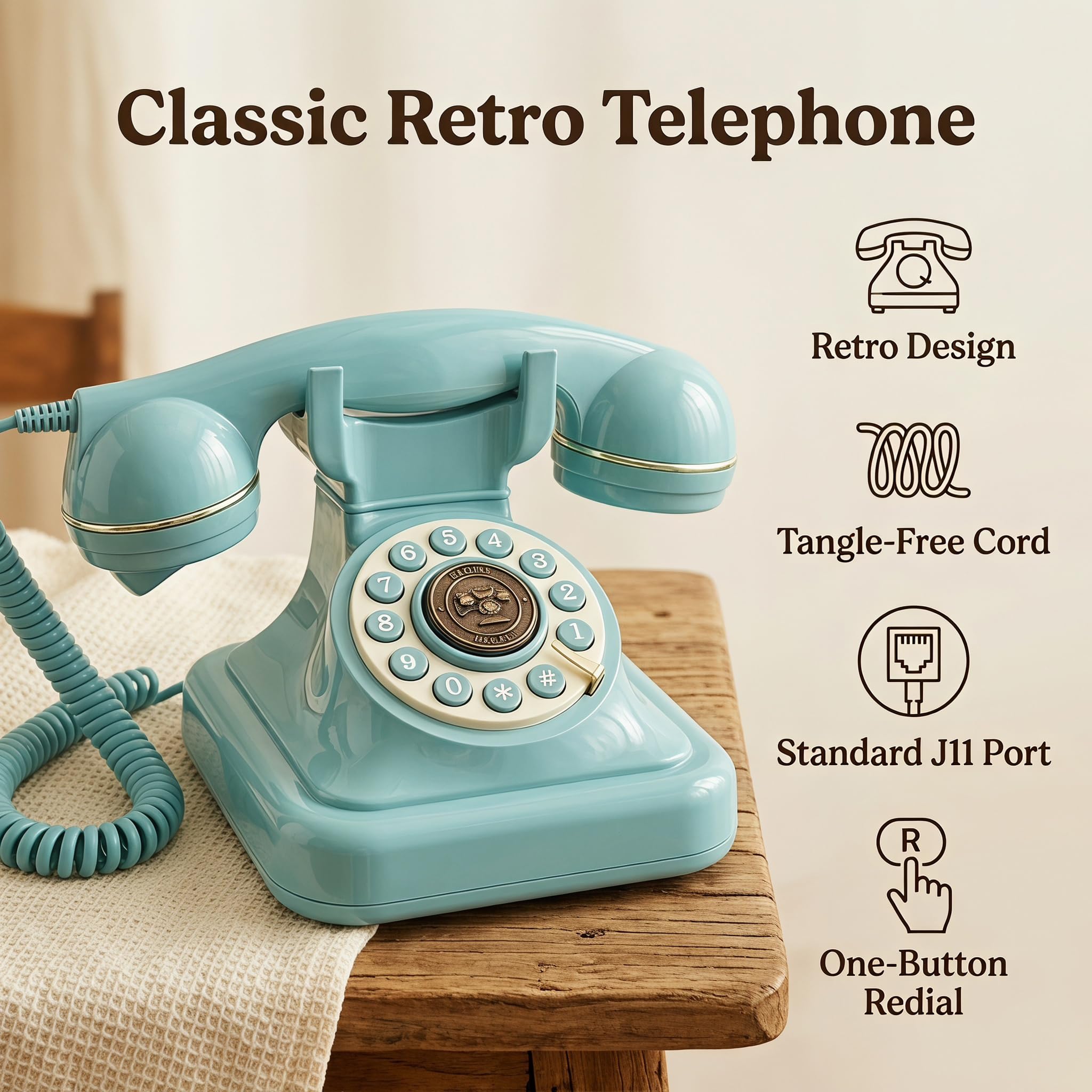 Telefono, telefono fisso retrò per casa, ufficio, hotel (blu)