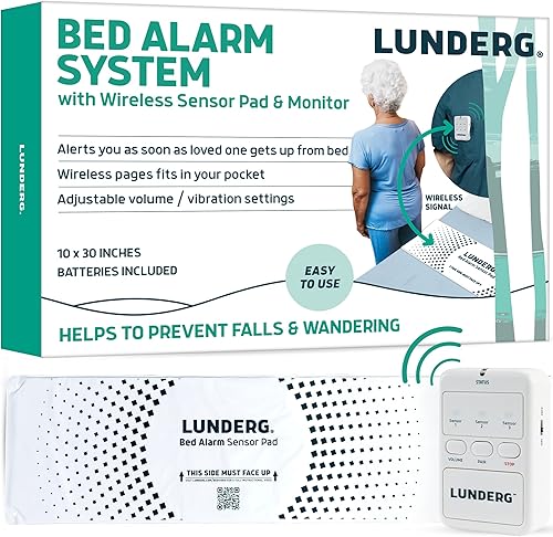 Lunderg Alarma de cama para adultos mayores, almohadilla de sensor inalámbrico (10 x 30 pulgadas) y buscapersonas - Alarmas de cama y prevención de