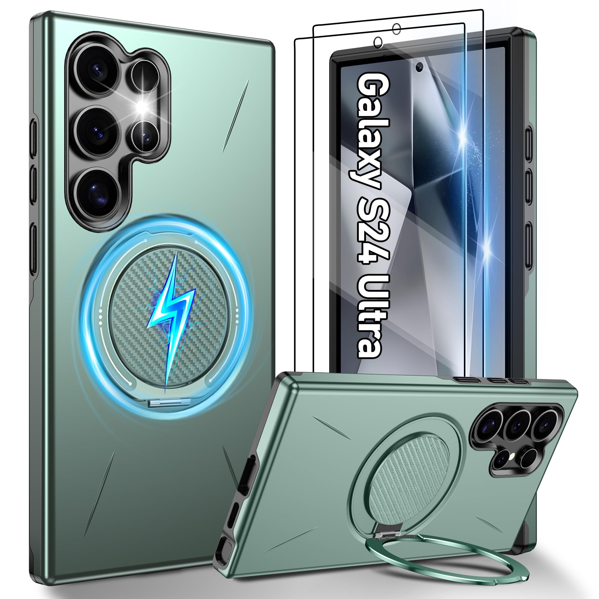 Gritup für Samsung S Serie Gehäuse [Kompatibel mit MagSafe Zubehör]: 2 Stück HD-Bildschirmschutz, eingebauter Kickstand, Dual Layer Stoßdicht, Kamera Guard, Samt Touch