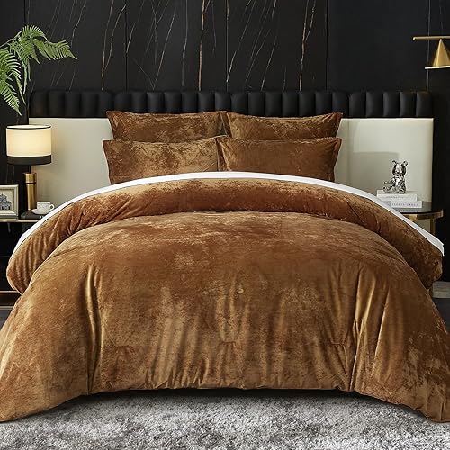 Ivellow Crushed Velvet Comforter Set Queen Lightweight Comforter 5pcs Ultra Soft Breathable Bedding Set Luxury Cozy Flannel Comforter Queen Size (1 Comforter,2 Pillow Shams, 2 Euro Shams)