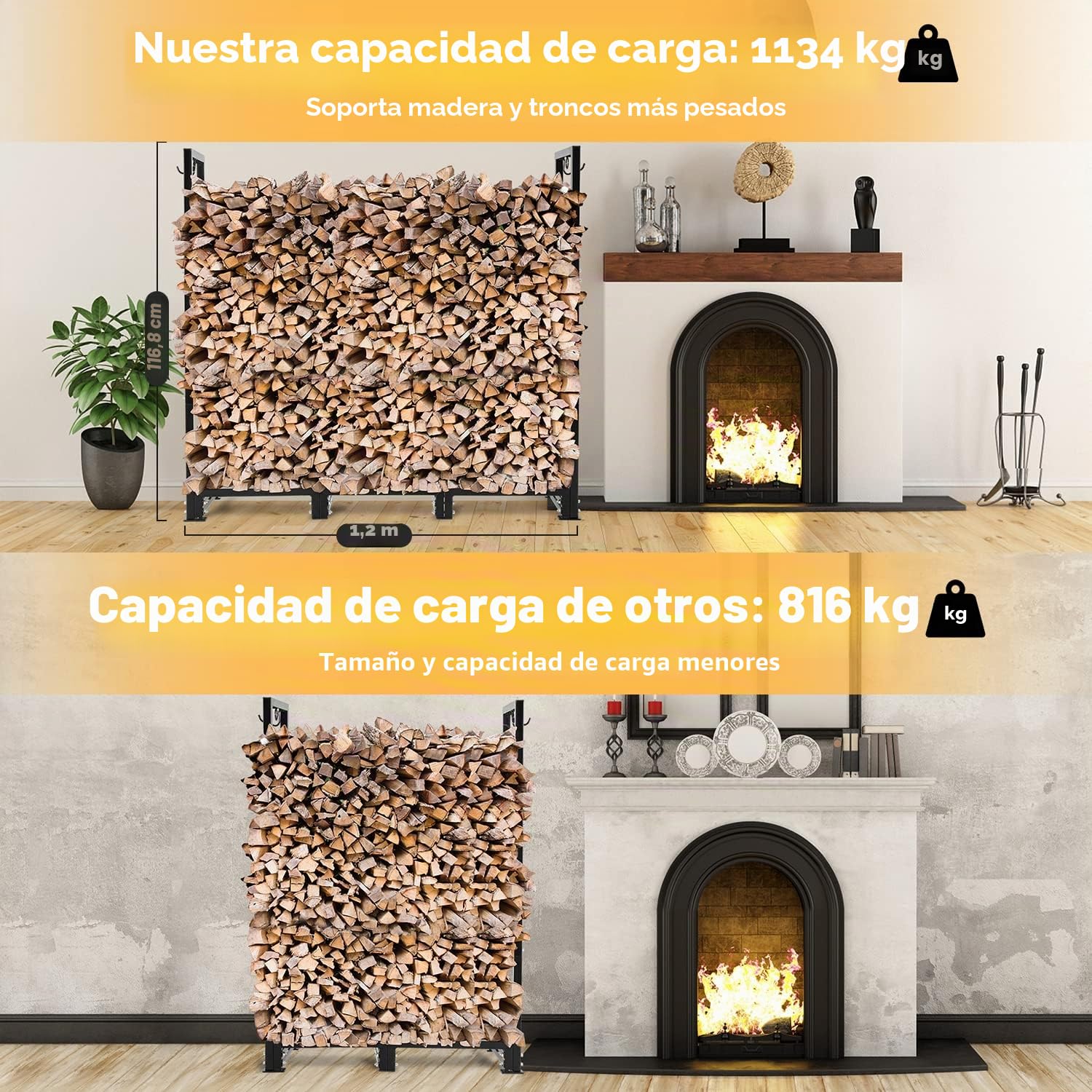 NALONE Estante de leña para exteriores con cubierta y bolsa de transporte, estante de soporte cuadrado resistente con cubierta impermeable para chimeneas, hogueras (Negro 4FT)