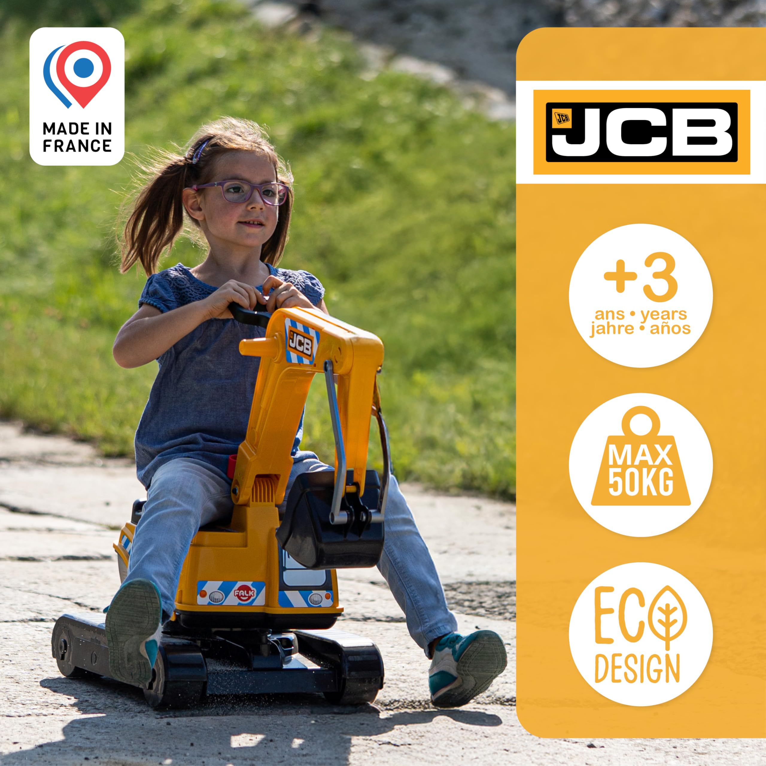 FALK - Bagger JCB – ab 3 Jahren – Bagger und Schaufel mit Gelenk – Drehkabine 145