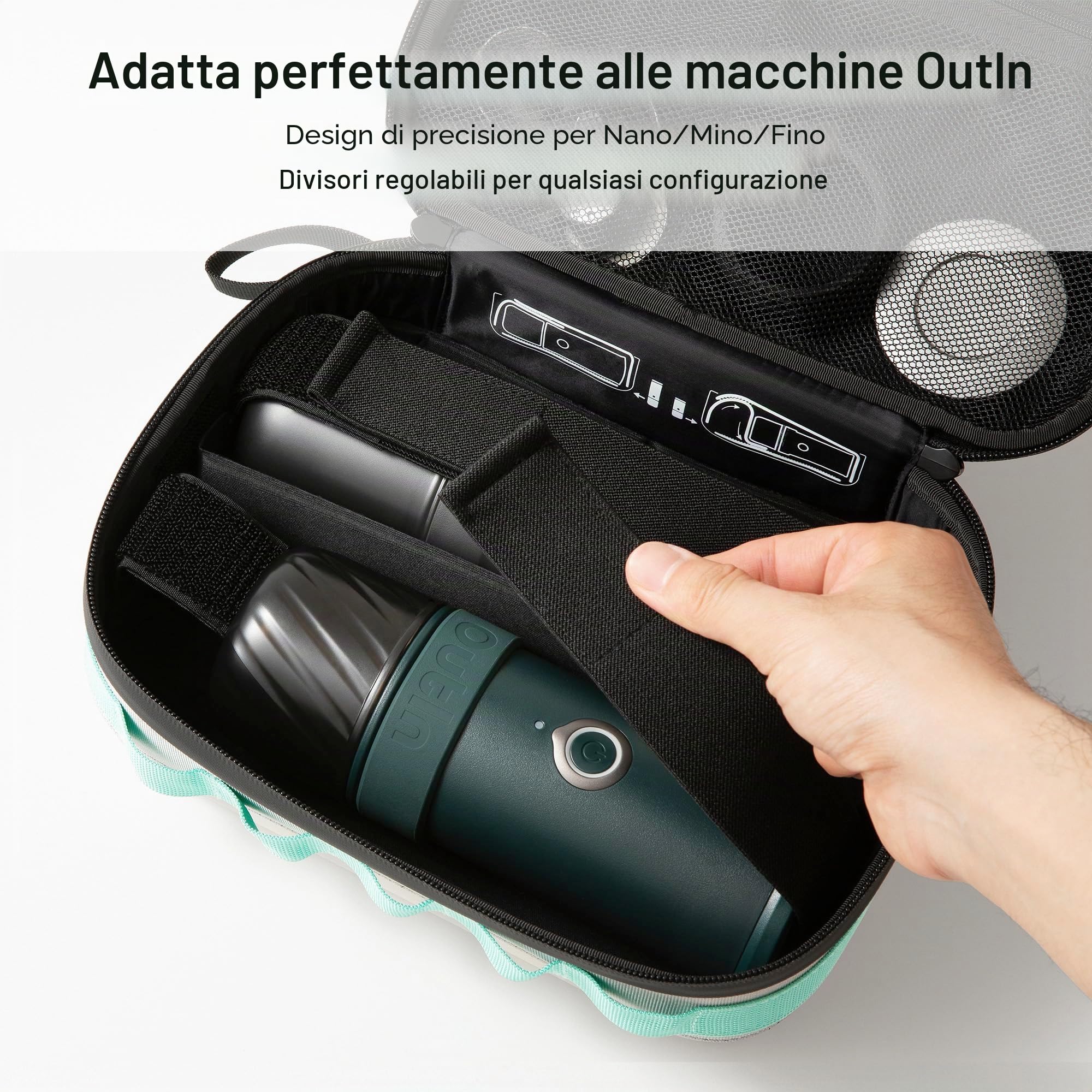 OutIn Custodia Protettiva EVA Plus, Impermeabile e Antisporco, Sand Beige | Borsa rigida viaggio 2 dispositivi con cinghie sicurezza, custodia organizer esterno per OutIn Nano, Mino e Fino