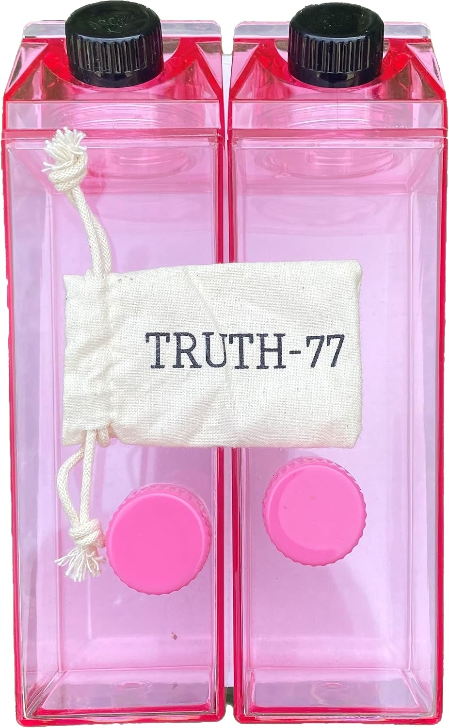 PINK 2 Pack Milk Carton Water Bottle - PINK Square Milk Bottles BPA Free Portable Water Bottle with FREE spare caps For Outdoor Sports Travel Camping Activities (500ml)