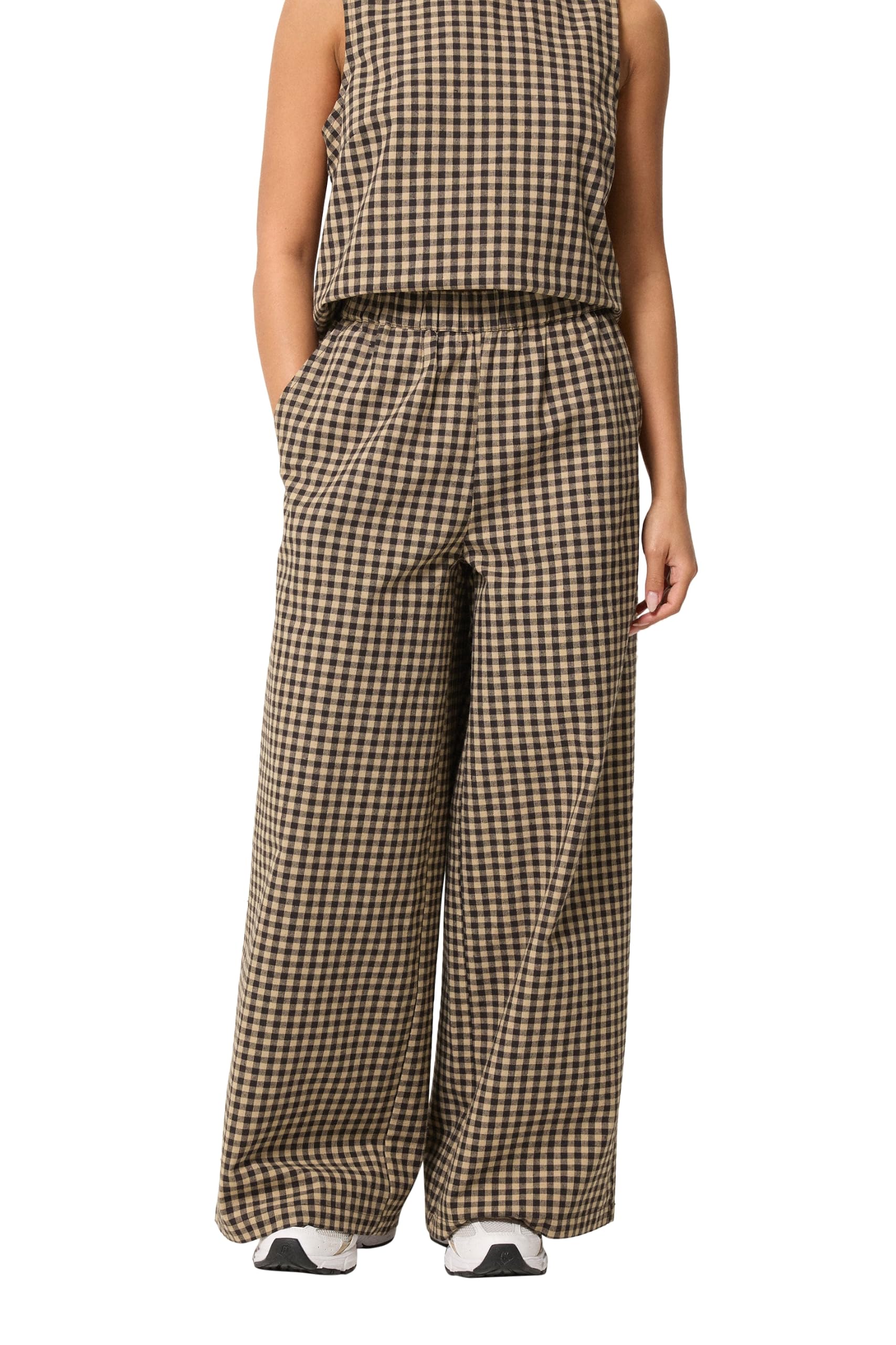 Pixiegirl Women's Brown Petite Gingham Wide Leg Trousers Petite