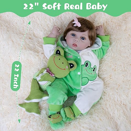 Miniatura 3 de EKOKIZ Muñecas de bebé Reborn de 22 pulgadas, muñecas realistas de bebé recién nacido, cuerpo de tela suave, muñecas de bebé Reborn de la vida real,