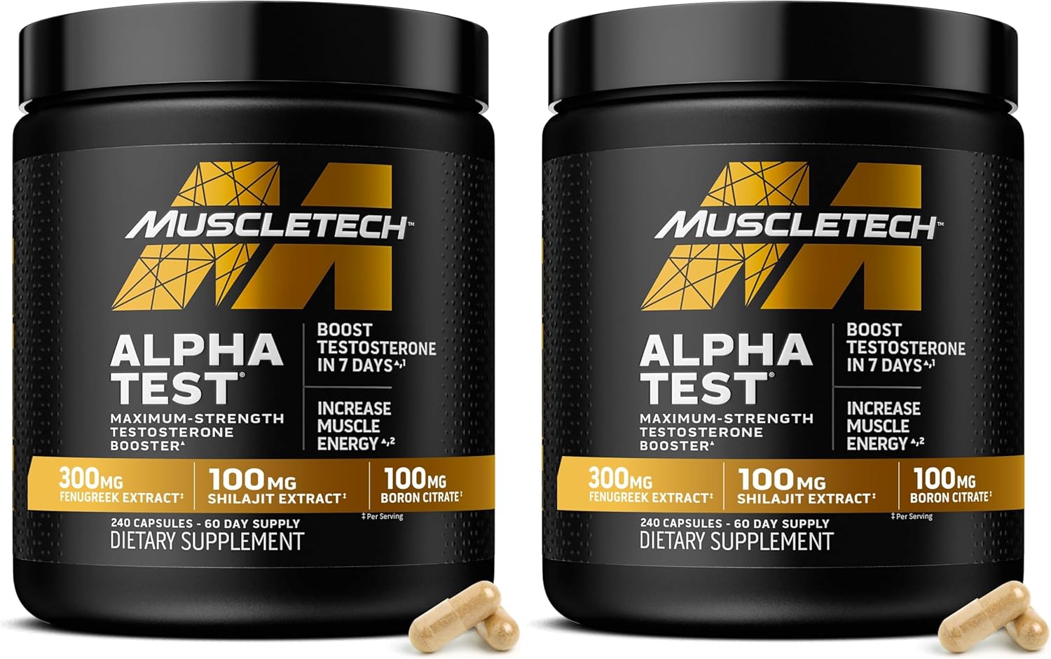 MuscleTech Testosterone Booster for Men, AlphaTest - T-Boost Mens Supplement with Tribulus Terrestris & Boron - Daily Male Gym Workout Supplements for Muscle Growth, Stamina & Energy - 240 Pills
