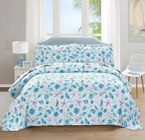 Miniatura 10 de Hailea Juego de cama con 2 fundas de almohada y 2 fundas de almohada, tamaño matrimonialking, tamaño matrimonial o king, diseño costero ligero para