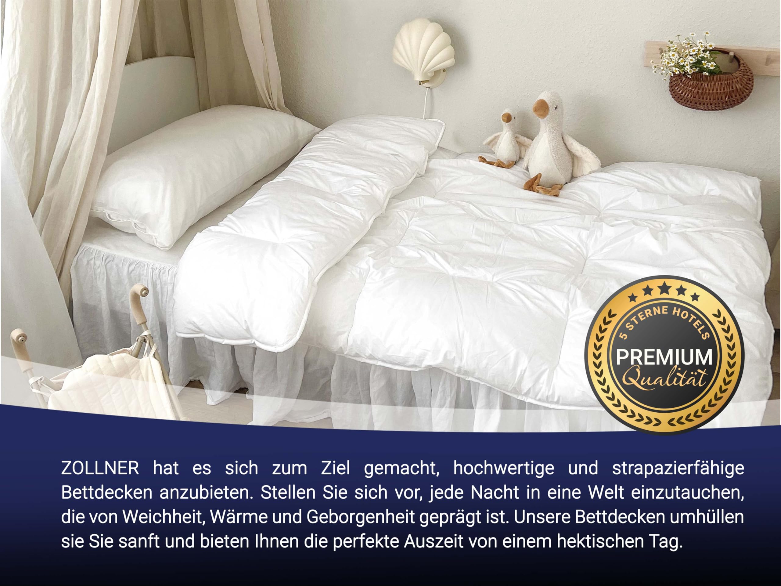 ZOLLNER Bettdecke in 135x200 cm - atmungsaktive und hautfreundliche Decke mit Karosteppung - Made in Europe - waschbar bis 60°C - Hotelqualität - Oeko Tex® Zertifiziert