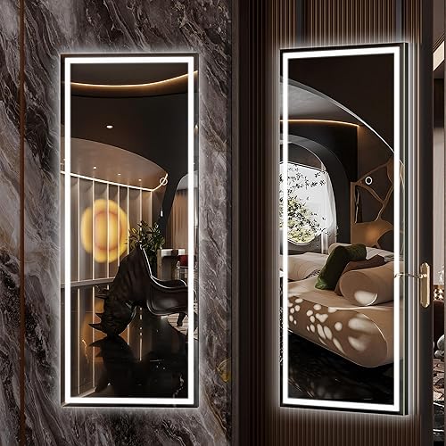 Hasipu Espejo de longitud completa con luces, espejo de pared iluminado LED de 44 x 16 pulgadas, espejo para colgar sobre la puerta, espejo de
