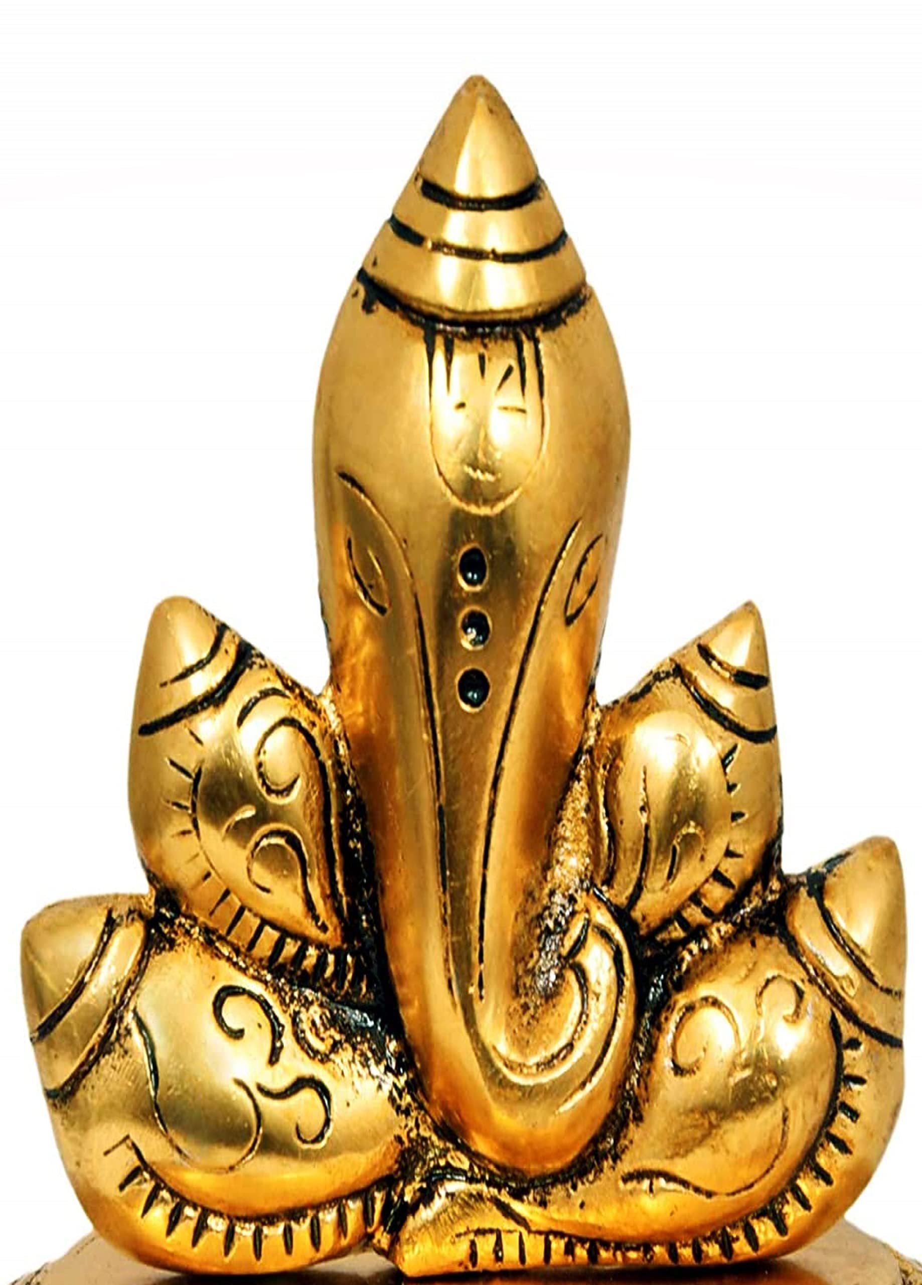 QT Shankh Ganesha Face Wall Sculpture 7.5 IN Four Shankhs Shape - Handmade In Nepal