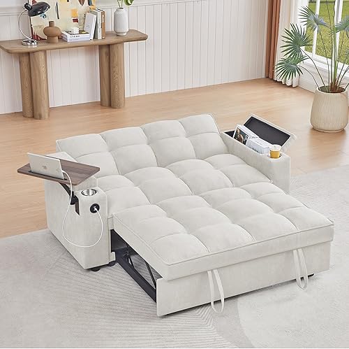 Miniatura 191 de sofá cama de terciopelo de 58 pulgadas, convertible 3 en 1 con bolsa de almacenamiento y respaldo ajustable, perfecto para espacios pequeños, sala 7