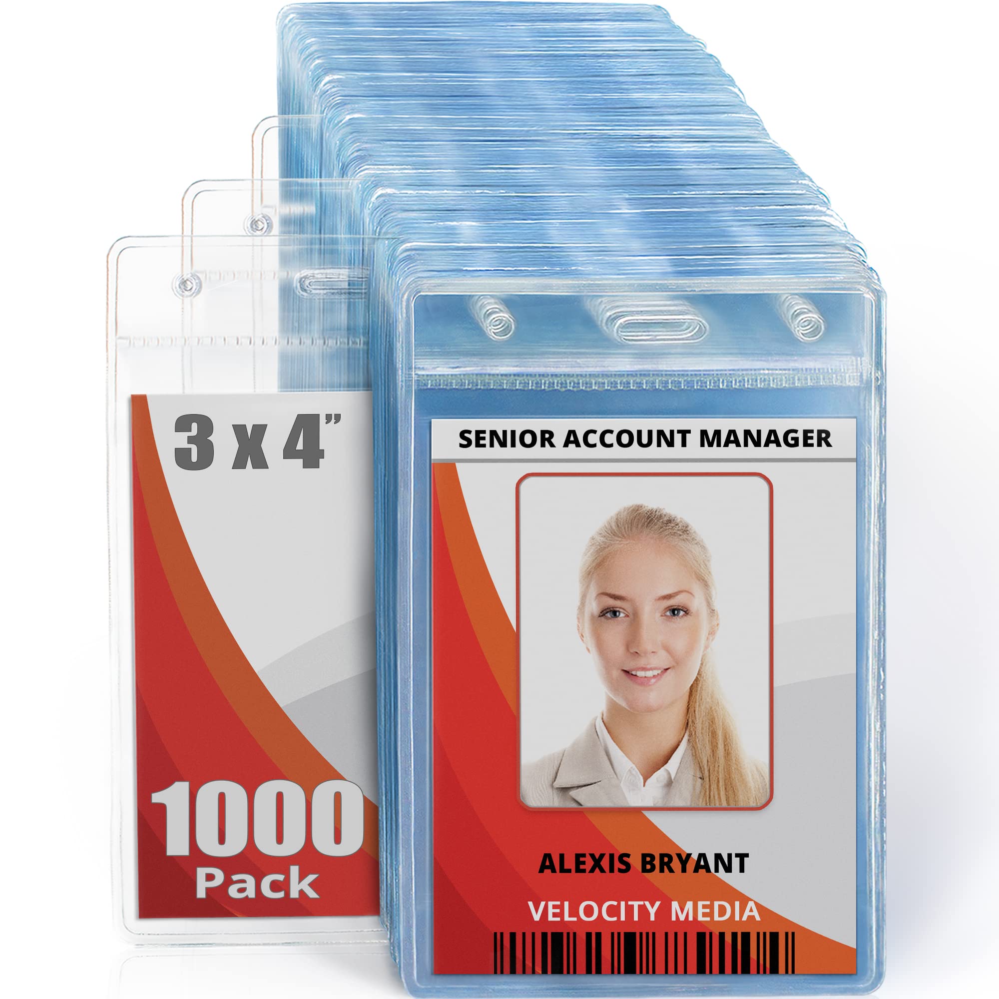 Mifflin - Porte-cartes vertical en plastique américain (7,6 x 10,2 cm, transparent, lot de 1000 pièces) à chargement rapide, sans fermeture éclair