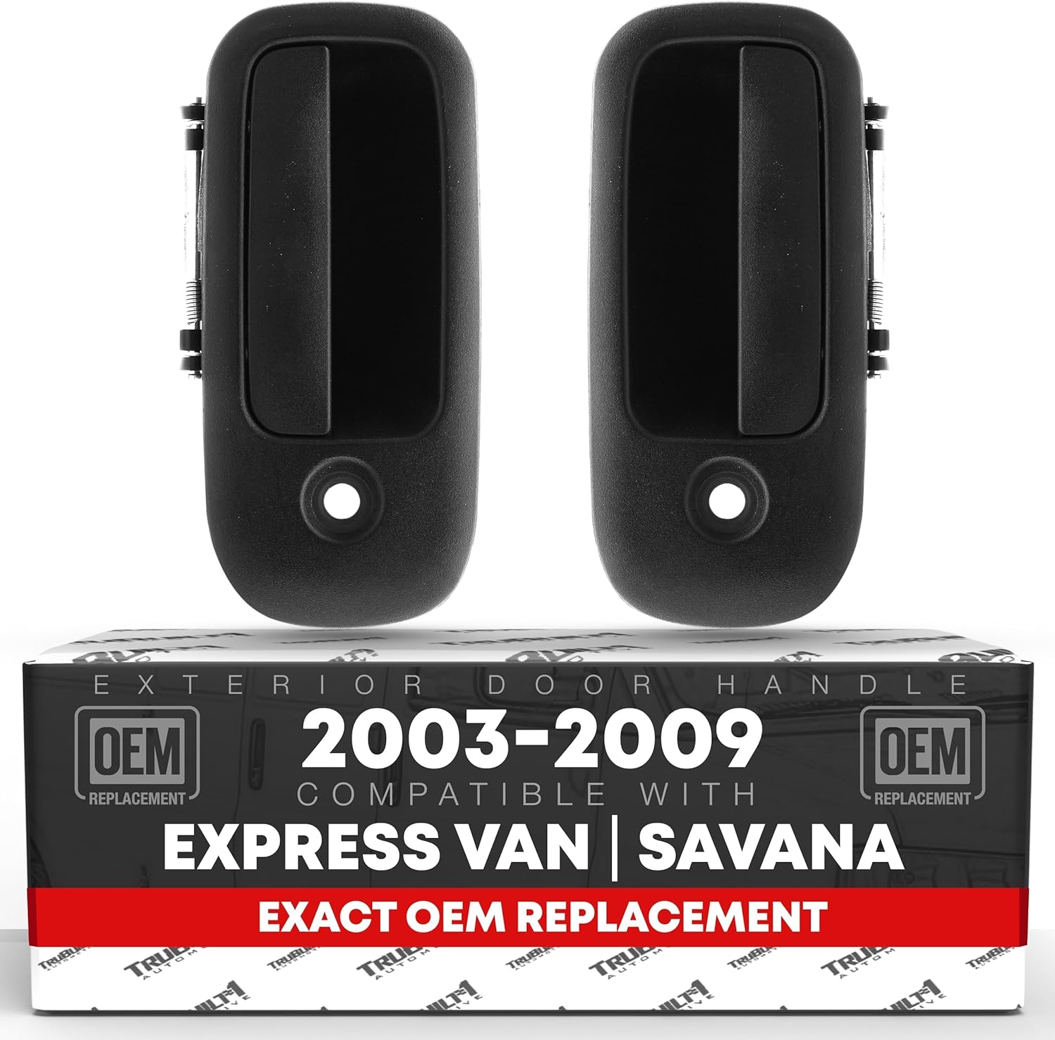 T1A Exterior Front Driver & Passenger Door Handle - Compatible with 2003-2009 Chevrolet Express 1500 2500 3500; 03-09 GMC Savana 1500 2500 3500 - Textured Black, OEM 10359093, 10359094, 79321, 79320