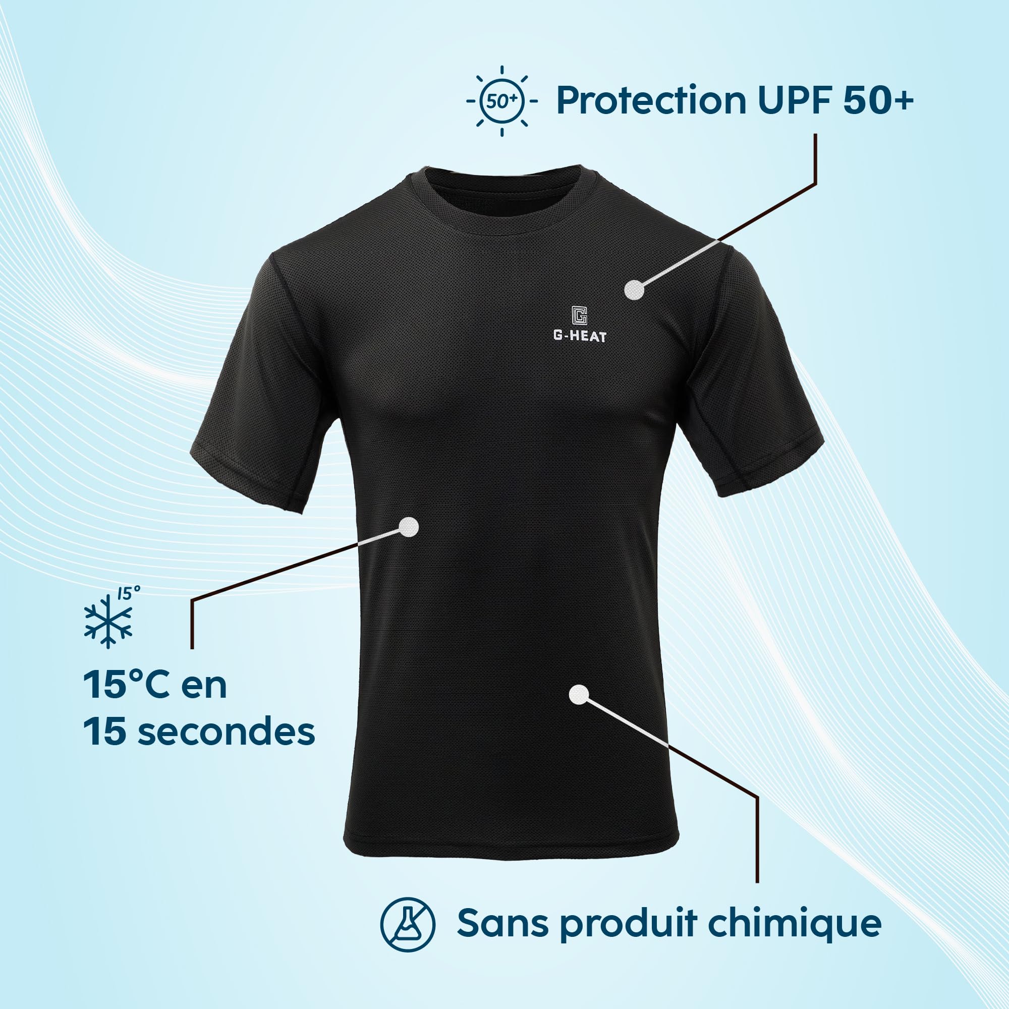 G-HEAT – Camiseta refrescante de manga corta anti-UV | Protección solar UPF50+ | Ultraligera, Transpirable, Refrescante, Ideal para deportes de verano, senderismo, running