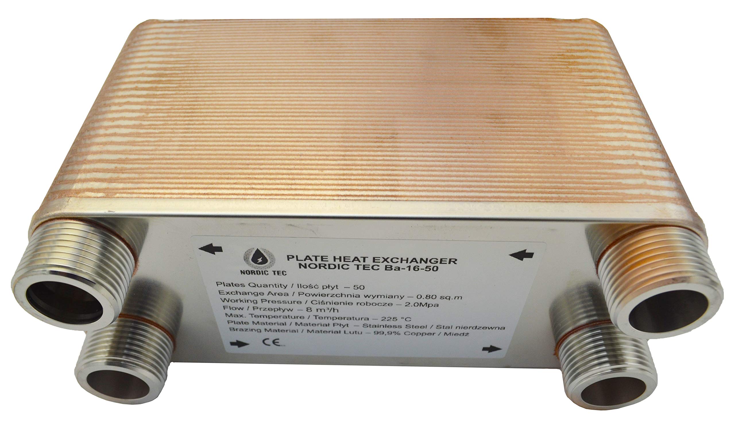 Nordic Tec Ba-16-50 - Intercambiador de calor (acero inoxidable, 50 placas de 175 kW, 1")