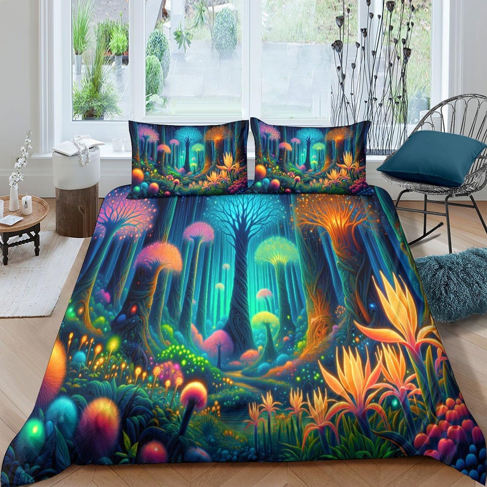 Ctjqhvkz Style-4 3D Printed Fantasy Mushroom Forest Fitted Sheet Microfiber Colorful Magical Land Bed Cover For Bedroom Guestroom Decor Single（135X200cm）