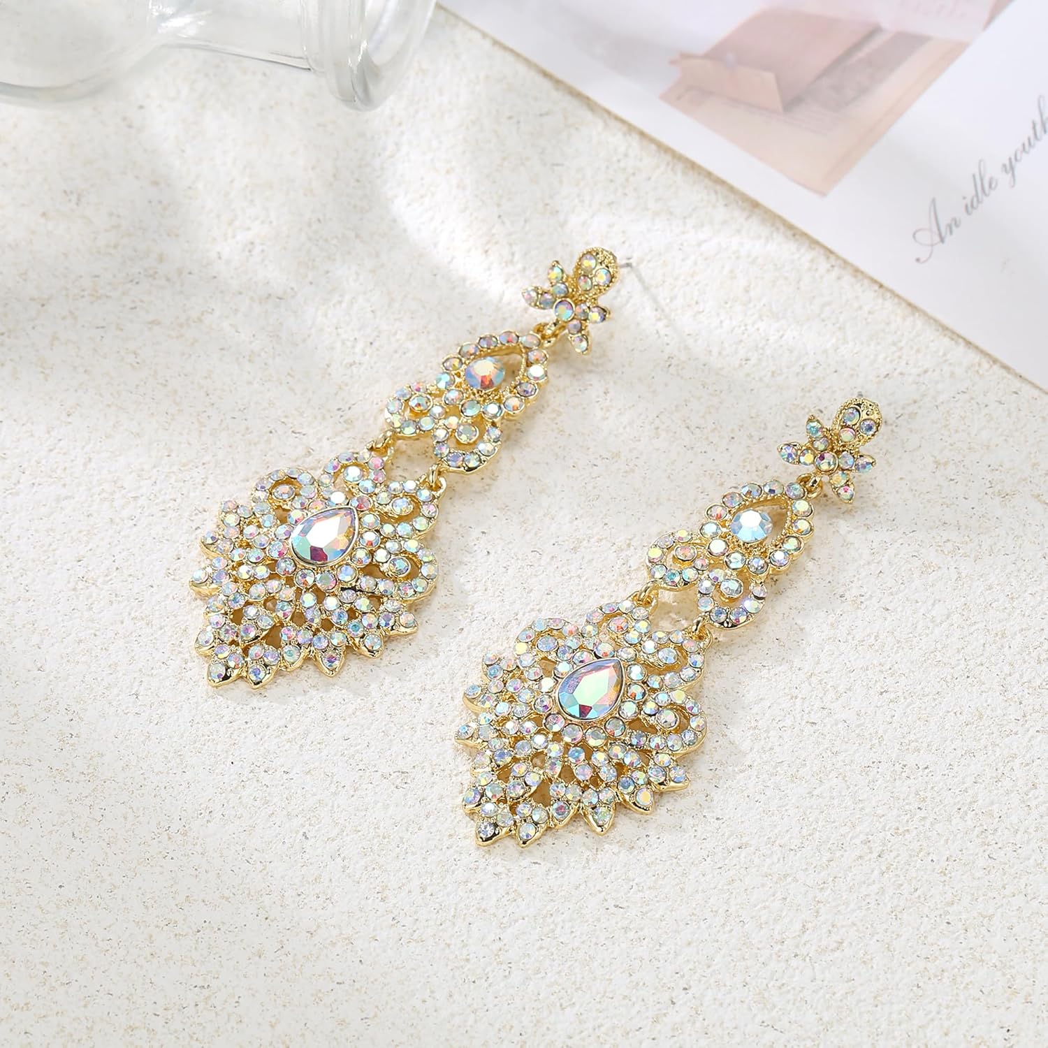 Flyonce Bridal Crystal Vintage Style Art Deco Chandelier Dangle Earrings for Women, Wedding Jewelry - Image 5