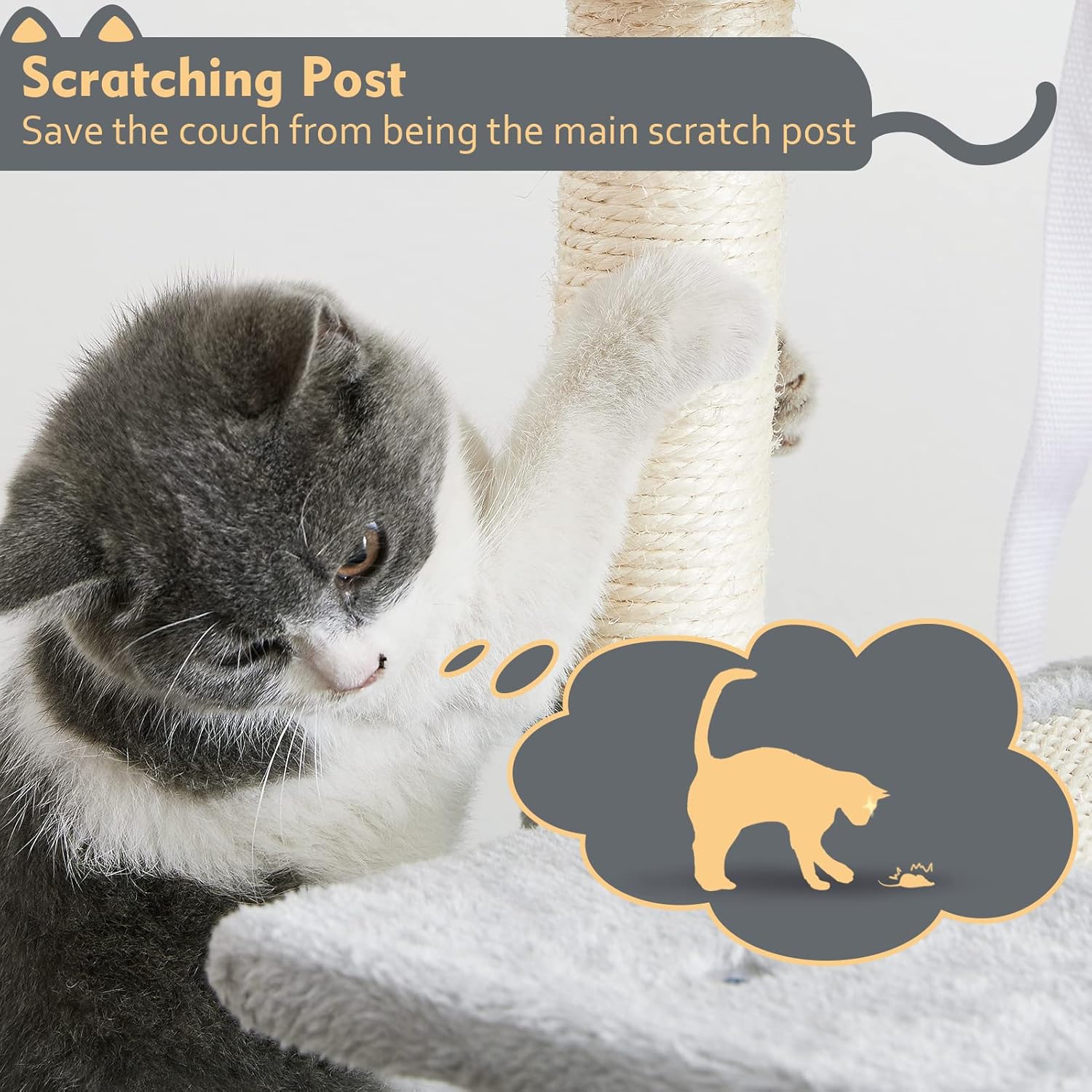 SUPERJARE Cat Tree with Scratching Board & Posts, Indoor Cat Play Tower with Dangling Ball, Kitten Activity Center with Condo and Plush Perch - Gray : Pet Supplies