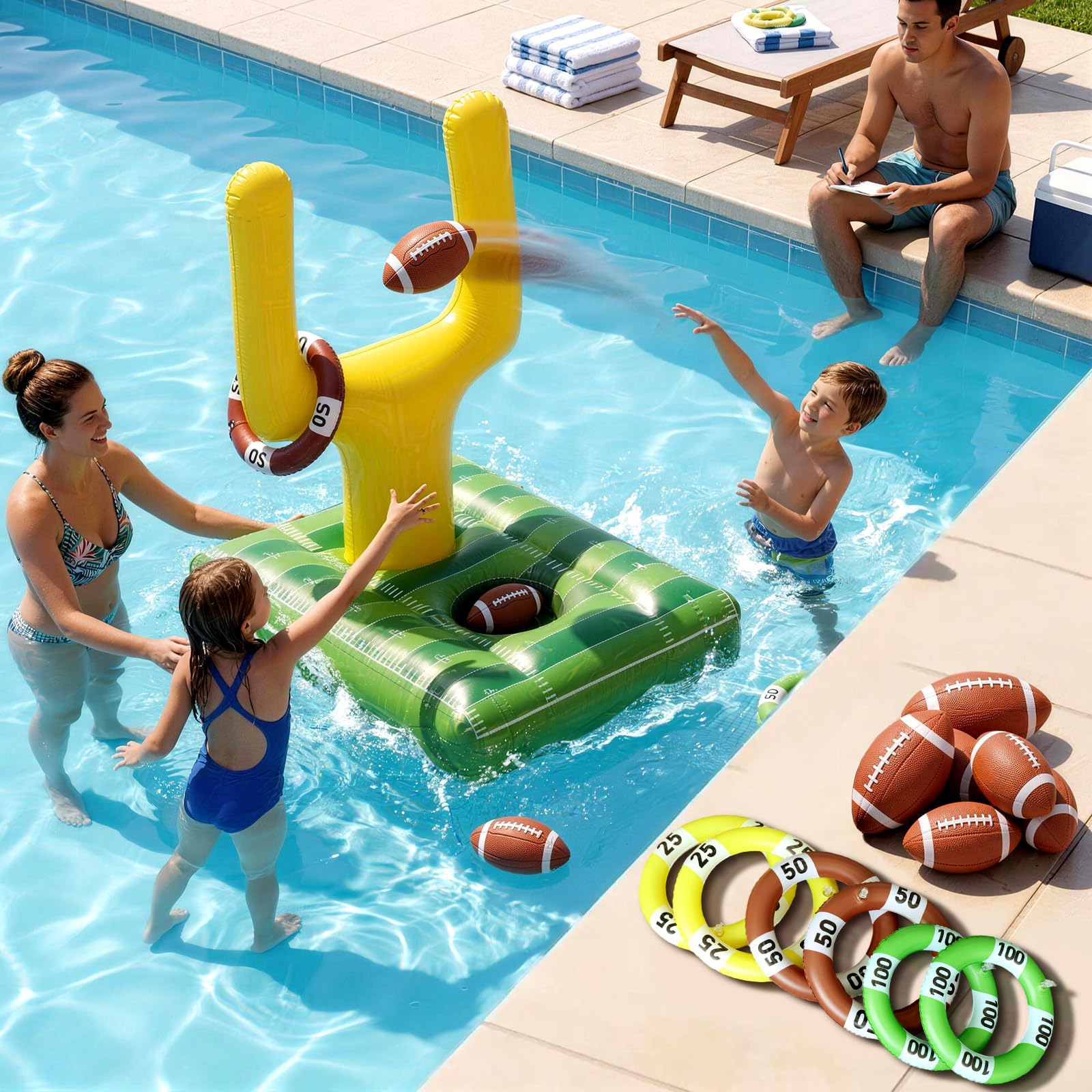 Photo 1 of [Missing Accessories] Eyourlife Inflatable Football Pool Ring Toss Game - 3-in-1 Floating Football Target for Swimming Pool, Backyard & Beach - Heavy Duty PVC Pool Toys for Kids and Adults Summer Party Games