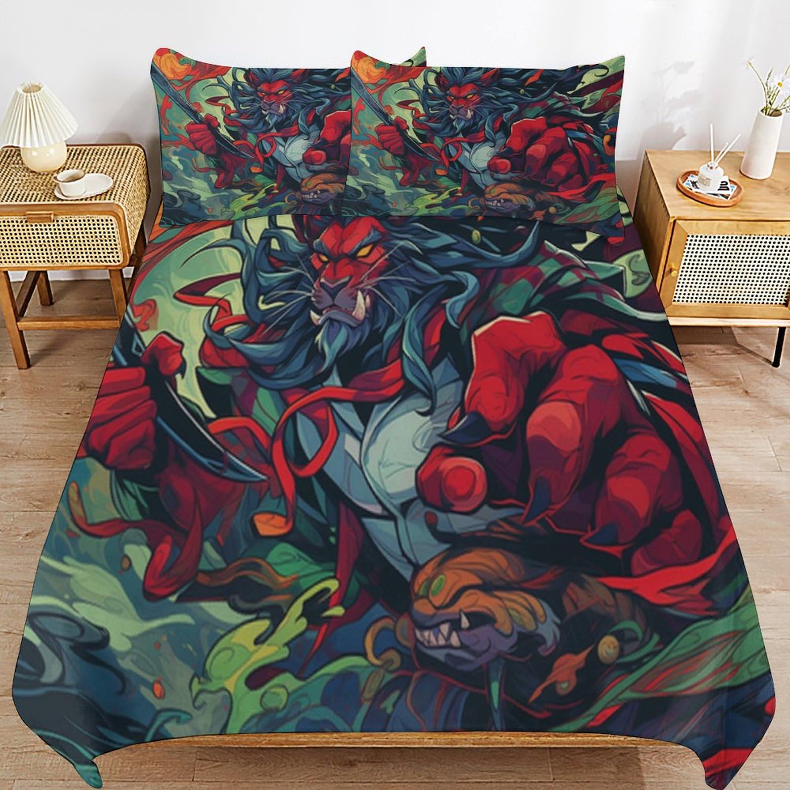 Parure de lit 3 pièces microfibre douce à motif impression 3D pour lit ado 155x220cm