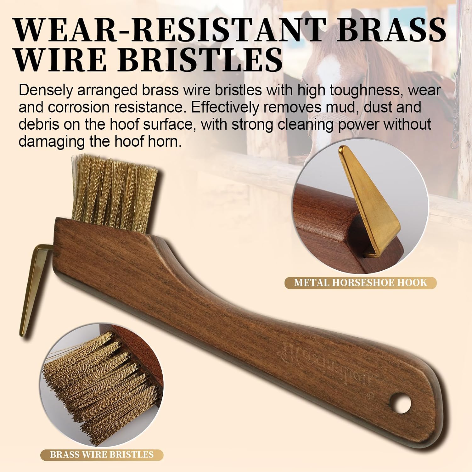 MAXIMILIAN 2-in-1 Solid Wood Horses Hoop Pick with Brush