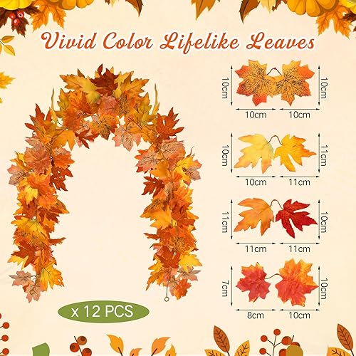 Miniatura 5 de Guirnalda de hojas de arce de otoño de 5.7 pies, guirnalda de hojas de arce artificiales, decoración de hojas de otoño, plantas artificiales