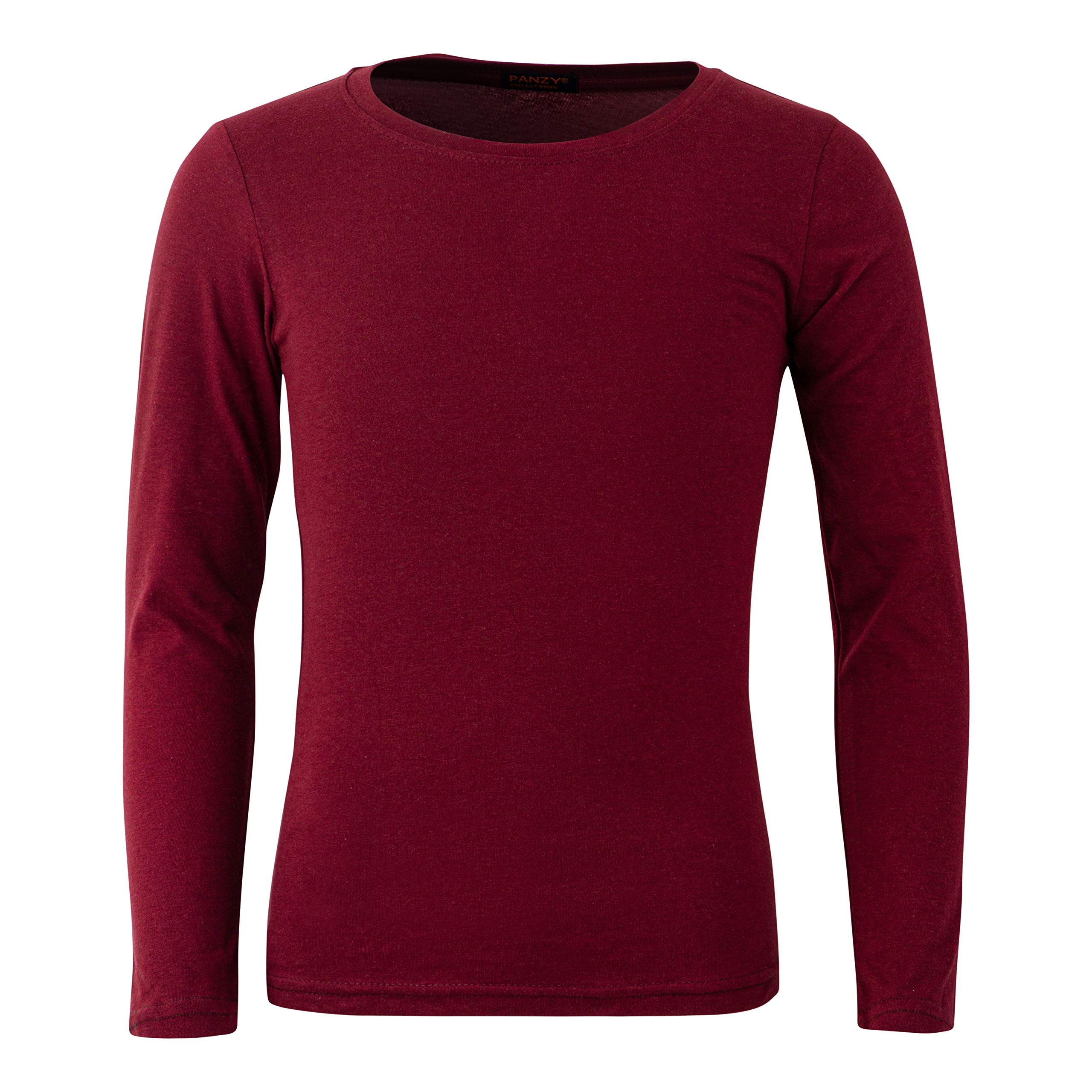 Panzy® Girls Long Sleeve Plain Basic Cotton (95%) Top Kids T-Shirt Tops Crew Uniform Tee (2/3 yrs, Maroon)