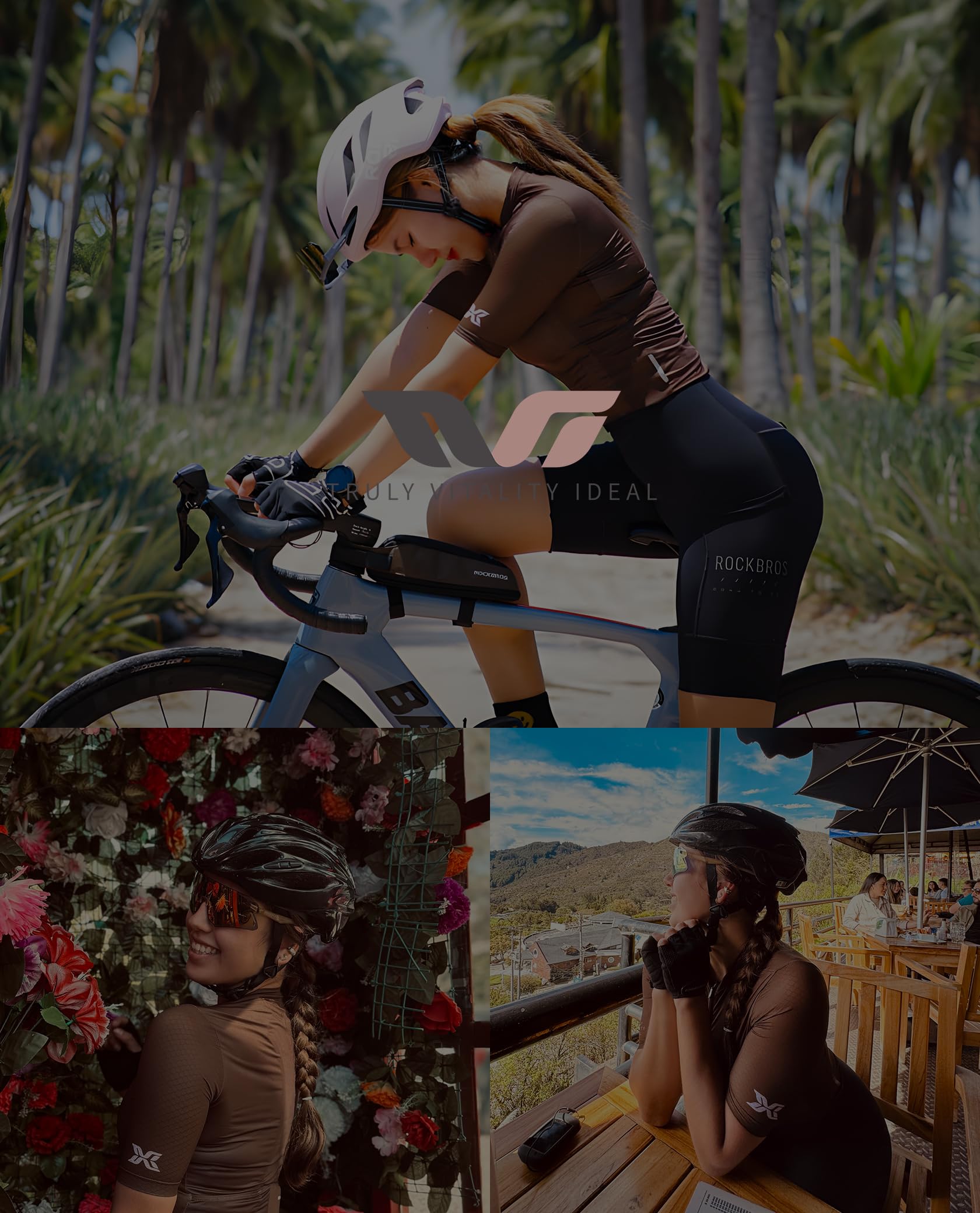 ROCKBROS TVI Magliette MTB Donna, Maglia Ciclismo Maniche Corte, Maglia Bicicletta Comoda Leggera, Abbigliamento Traspirante per Bici da Corsa, Palestra, Escursione, Marrone