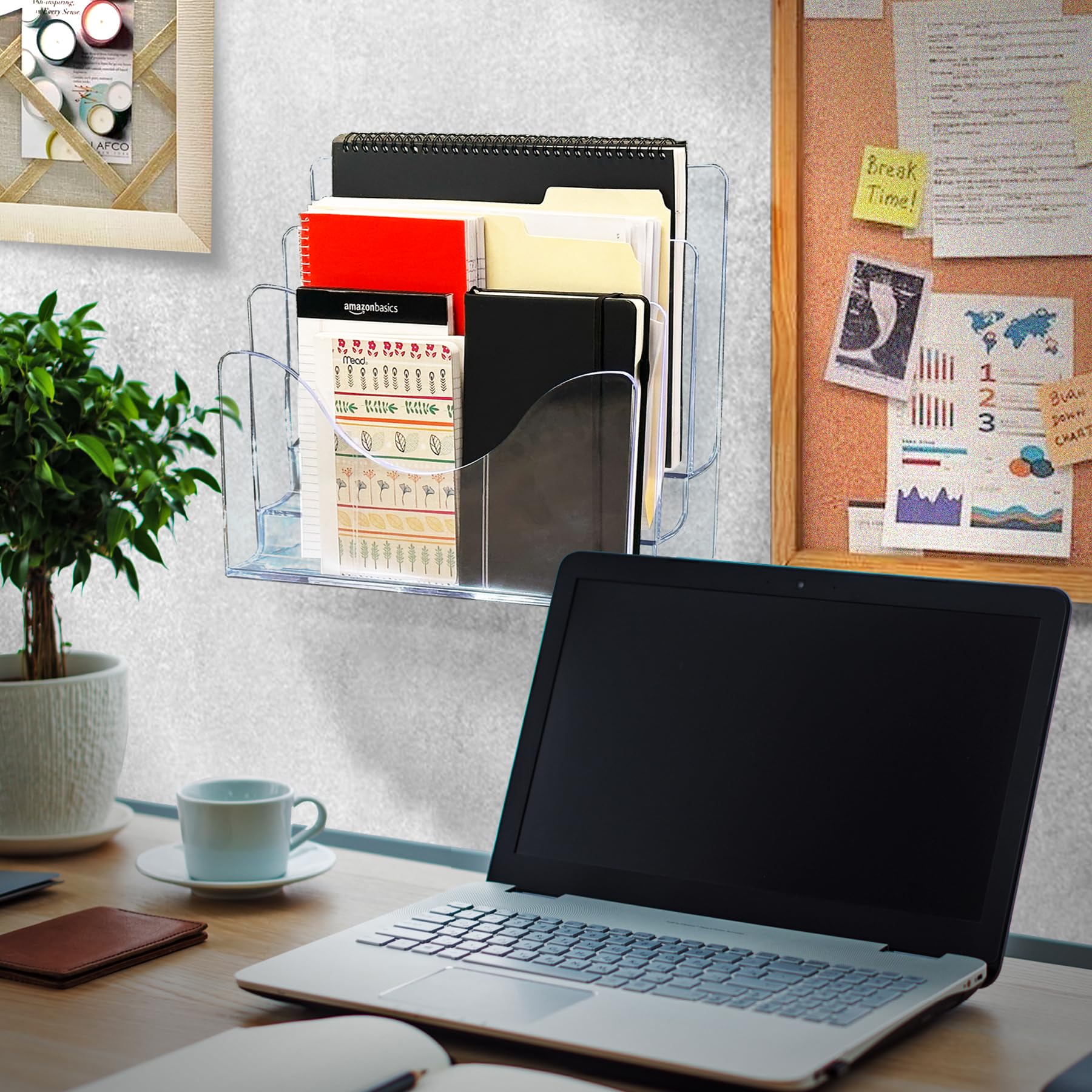 Azar Displays 250099-6PK - Organizador de pared de escritorio de tres niveles con divisores, soporte de exhibición de folletos acrílico, transparente, paquete de 6