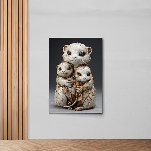 Fox Mother Cub Print, In The Style Of Stencil,Based, Ivory, Kids Wall Art, Kids Wall Art Display, Mom And Baby Animal Art Print, Canvas, Art Print